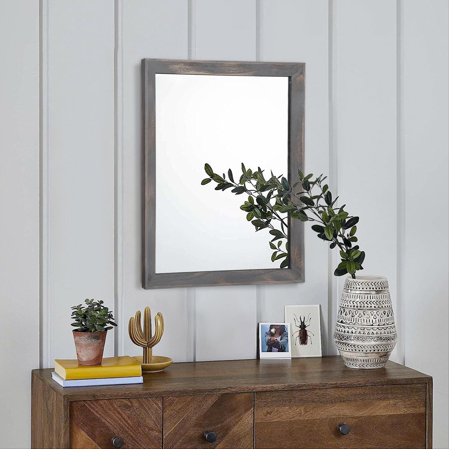 AAZZKANG Espejo de madera rectangular rústico para decoración de pared para dormitorio, baño, sala de estar, entrada, decoración del hogar