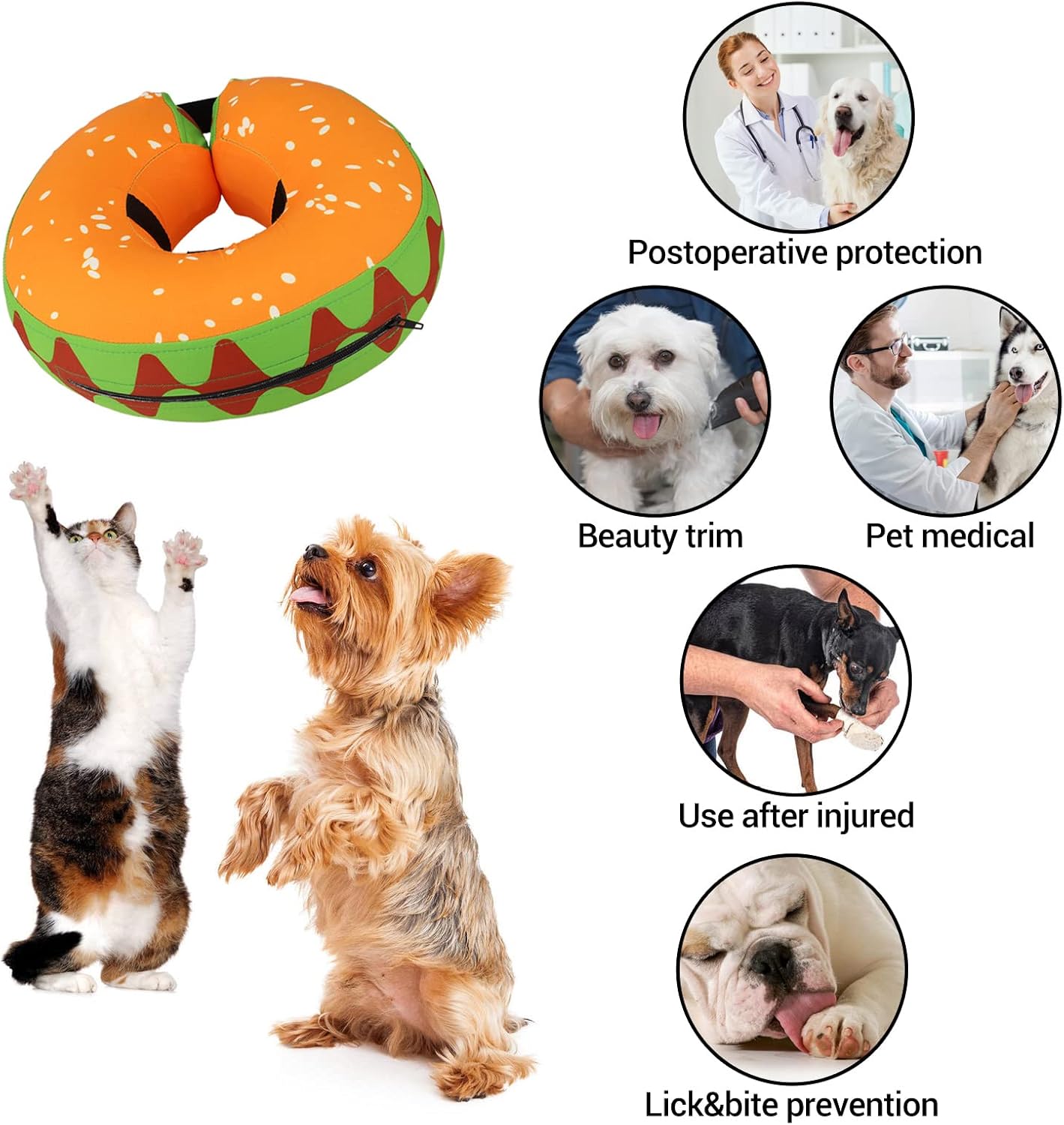 BEBANG Collar de recuperación para perros y gatos, collar inflable de cono de perro, collar inflable protector para perros, cono de recuperación de