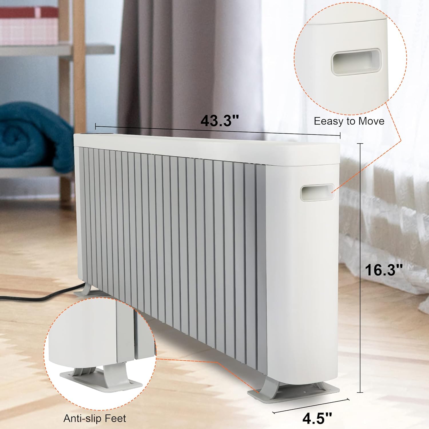 Calentador eléctrico de zócalo de 1500 W, calentador de espacio de habitación grande para uso en interiores, control remoto, pantalla digital LED,