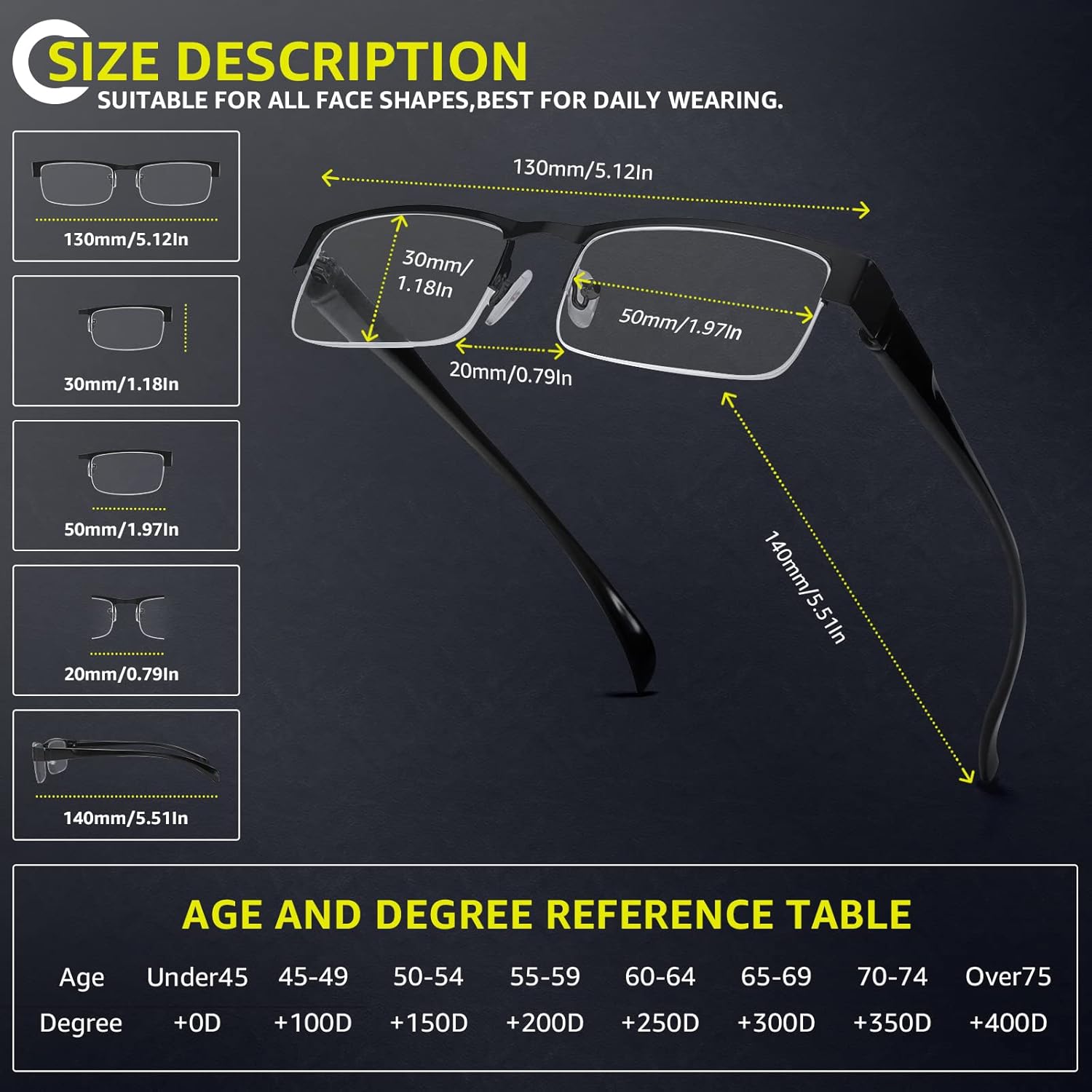 BLS BLUES Paquete de 5 fundas para lentes para hombre y lentes de lectura con luz azul, fundas suaves 3.25X