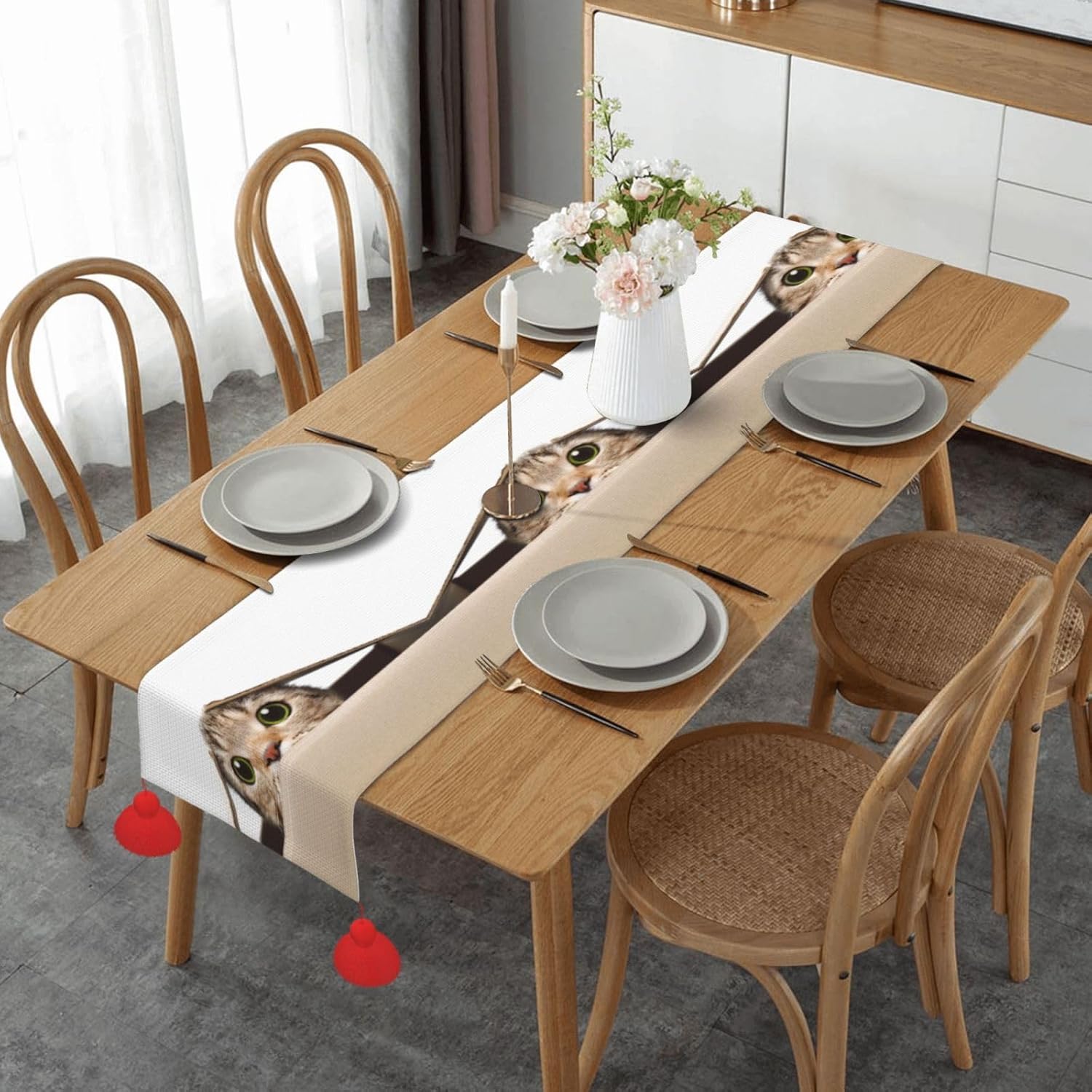 Funny Cat Christmas Table Runner Dining Table Decor Christmas Decorations Indoor Home Decor Christmas Table Runners Xmas Navidad Decoracion 2023 for