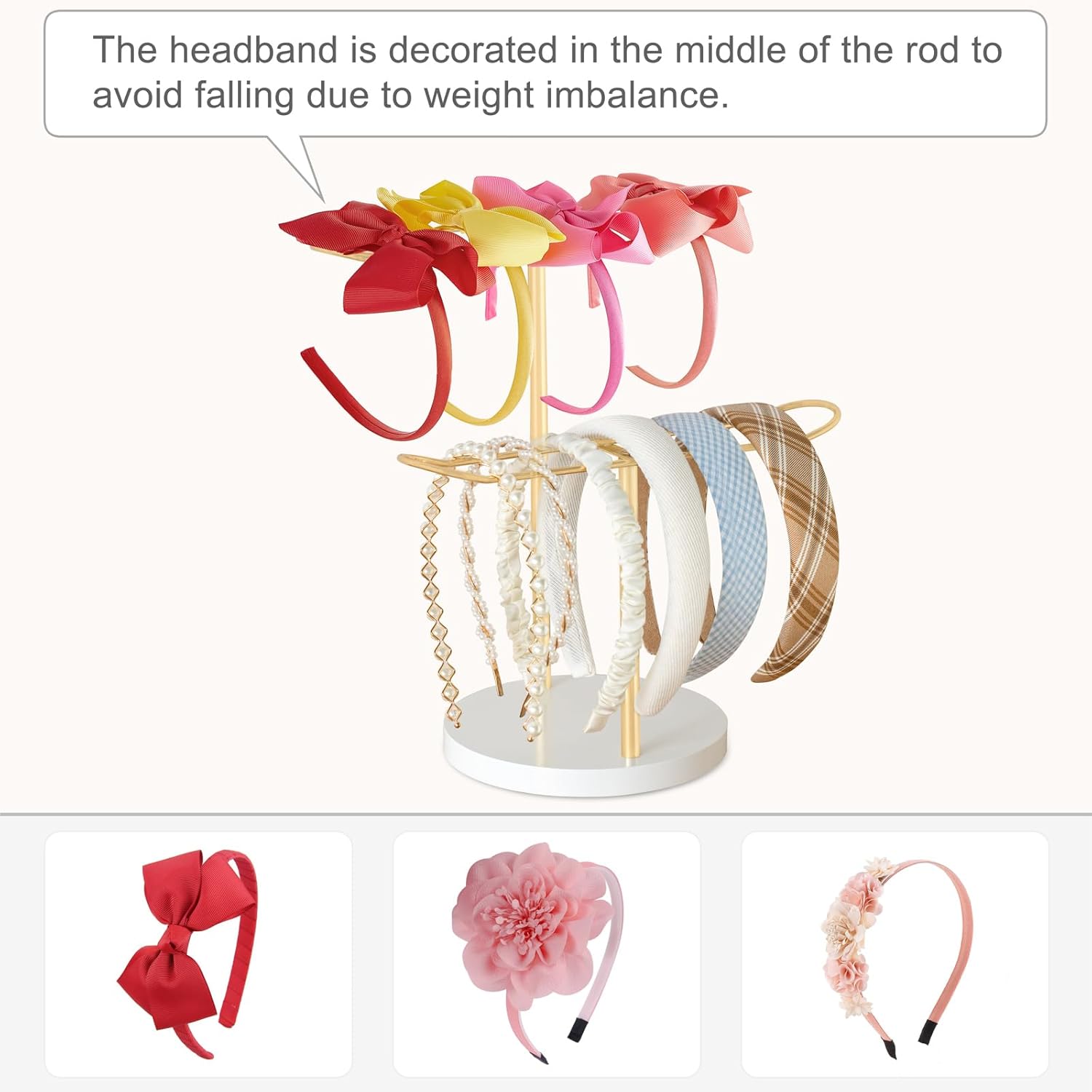 Dahey Organizador de diadema de metal de 2 niveles para el cabello, soporte de exhibición, organizador de diadema, cuerdas para el cabello,