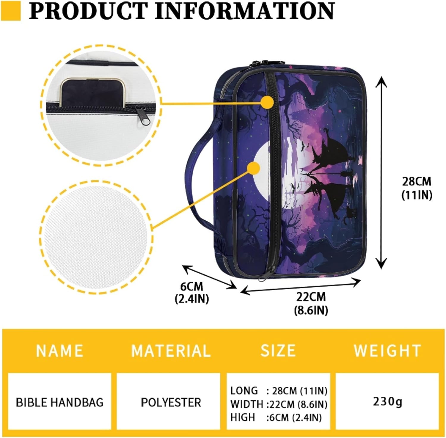 Funda para la Biblia de Halloween para mujeres, fundas de la Biblia de bruja bailarina para adolescentes y niñas, protector con asa y bolsillo con