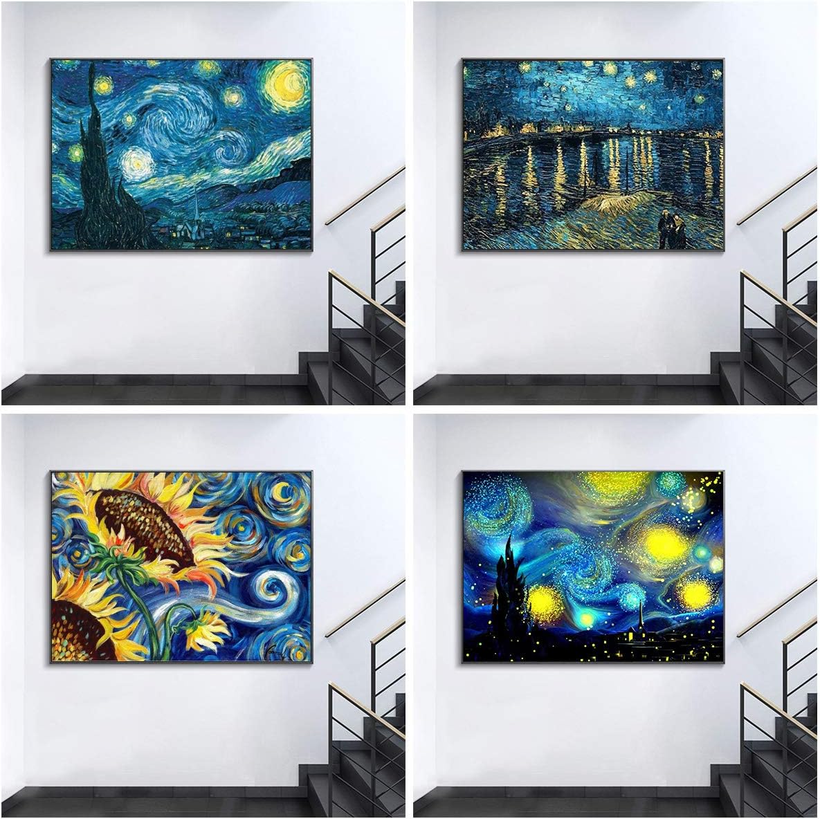 ZuoAnLF Paquete de 4 kits de pintura de diamantes 5D para adultos, kit de manualidades de pintura de diamantes de Van Gogh para decoración de pared