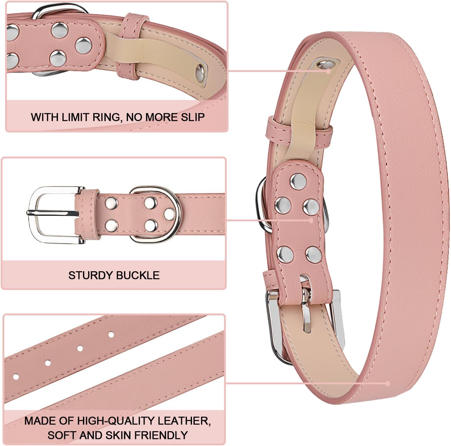 Collar de cuero para perro pequeño, mediano y grande, ajustable, impermeable, con hebilla de aleación, resistente para cachorros y gatitos