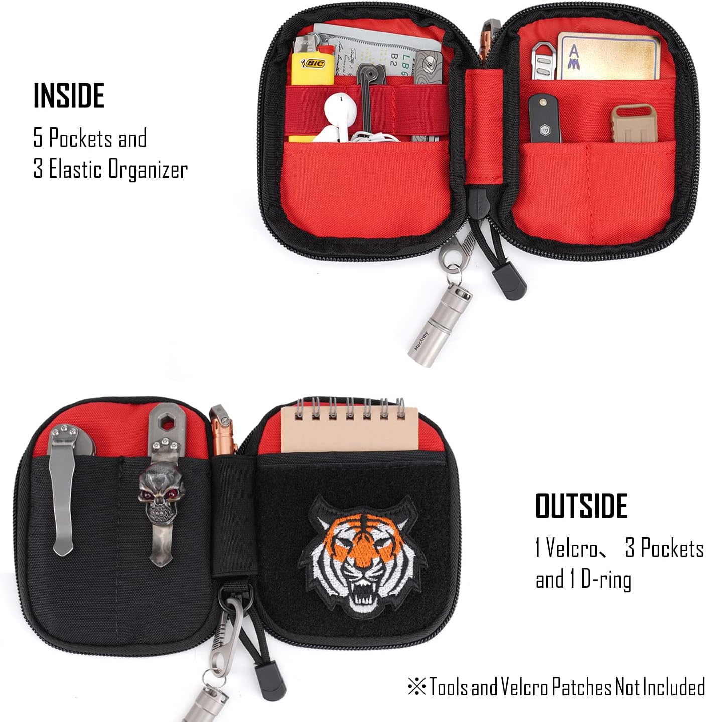 Bolsa EDC, organizador de bolsillo, bolsa poderosa para hombres, bolsas EDC con velcro, pequeña bolsa de herramientas con anillo en D, organizador