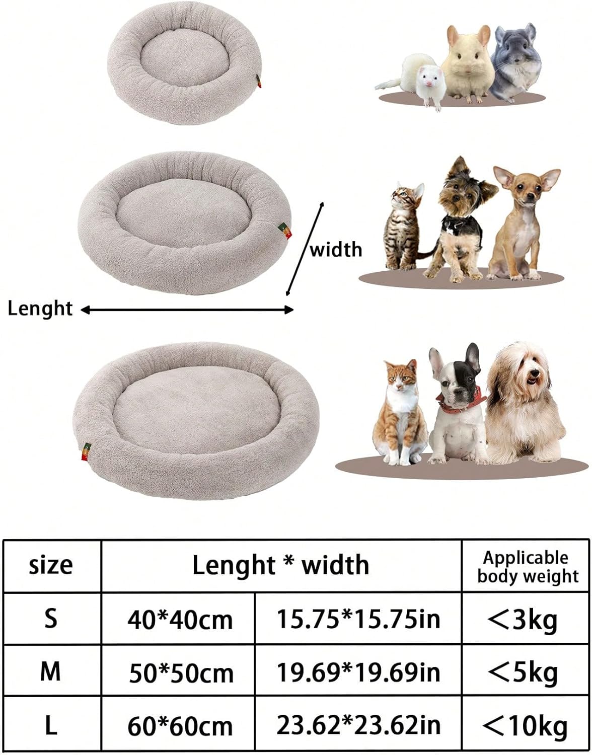 QWINEE Tapete de cama acolchado para gatos y perros, cama redonda de felpa para cachorros, cama redonda antideslizante para mascotas para perros