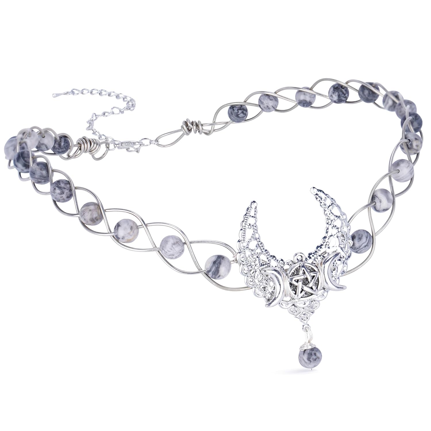 CoTeeZa Circlet Headpiece Viking Celtic Silver Fairy Crown Handmade Medieval Moon Headband Tiara Crystal Braided Cosplay Wreath Costume Hair