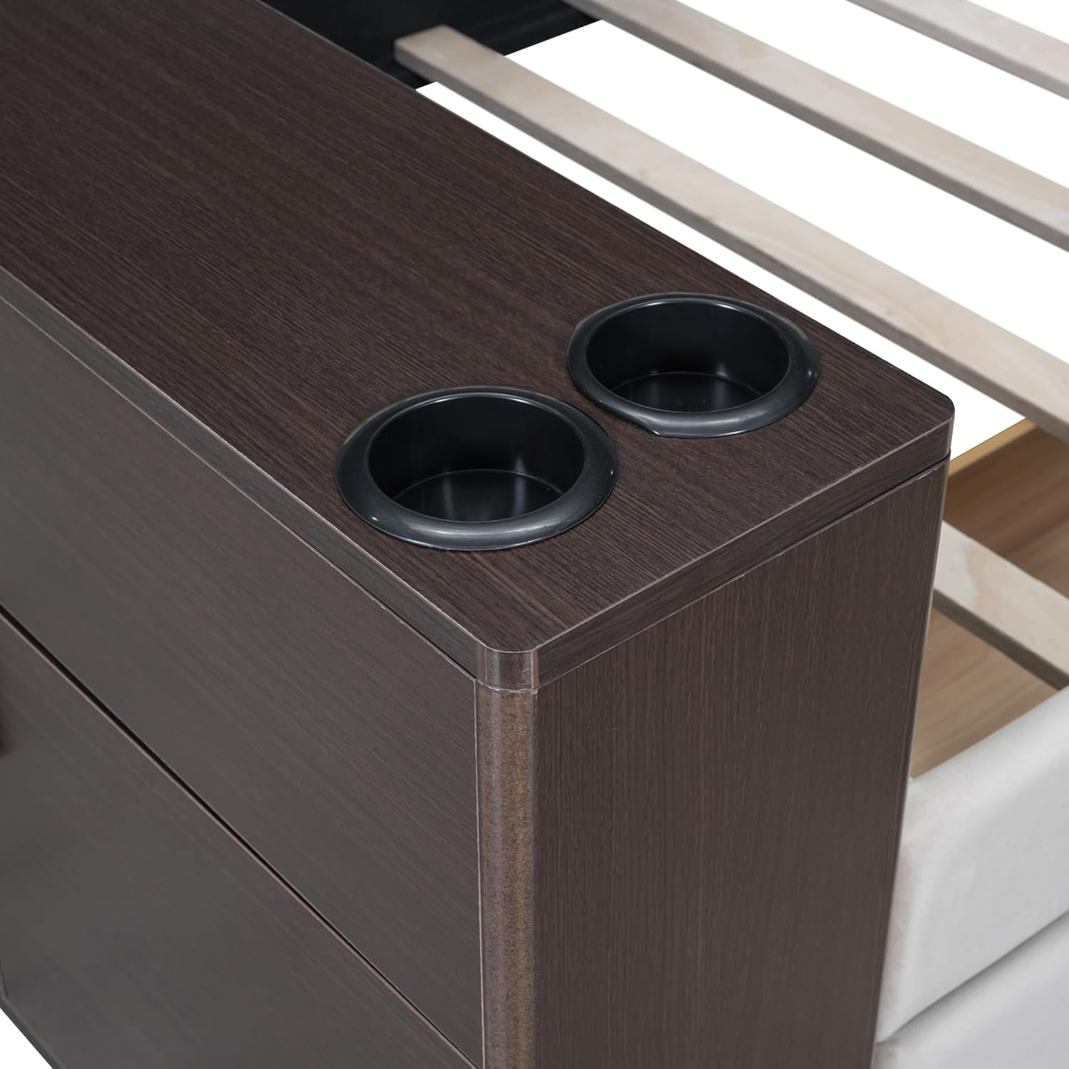 Sofá cama tapizado con reposabrazos de almacenamiento y 2 cajones, sofá cama multifuncional de terciopelo con portavasos y un juego de puertos USB y