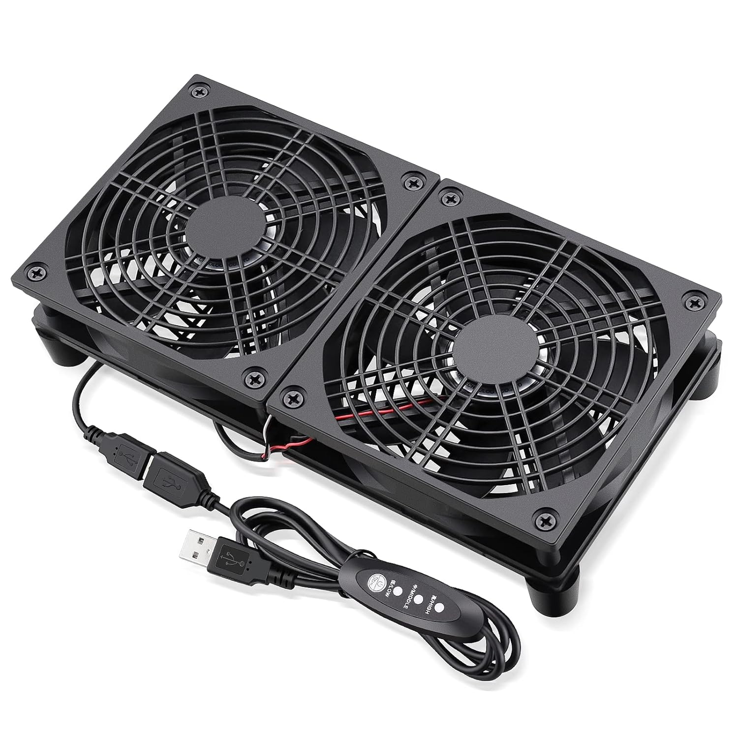 GDSTIME Ventiladores USB duales de 4.724 in y 5 V, ventilador de flujo de aire grande de 102 CFM para router TV Box Micro computadora y otros