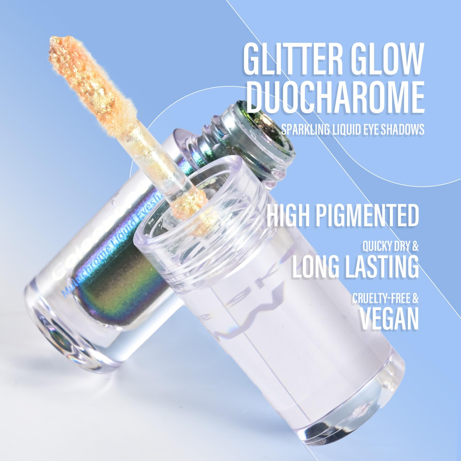 CHARMACY Sombra de ojos líquida duocroma, aspecto multidimensional, juego de sombras de ojos con purpurina de larga duración, pigmentos metálicos,