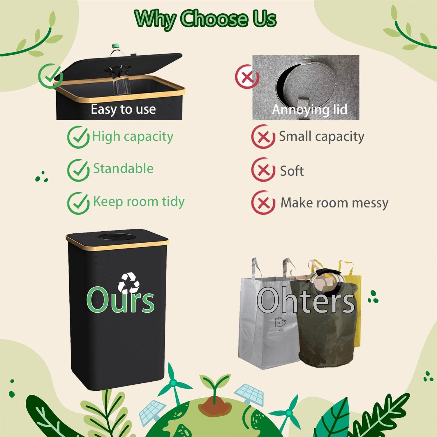 Pakusane Papelera de reciclaje para interiores, grande de 26 galones, 100 litros, con bolsa interior reutilizable, botella de plástico para residuos