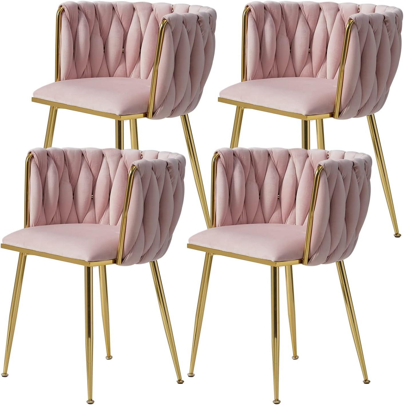 Tsuysi Juego de 4 sillas de comedor de terciopelo, sillas de comedor modernas doradas con patas de metal, sillas de comedor tapizadas tejidas para