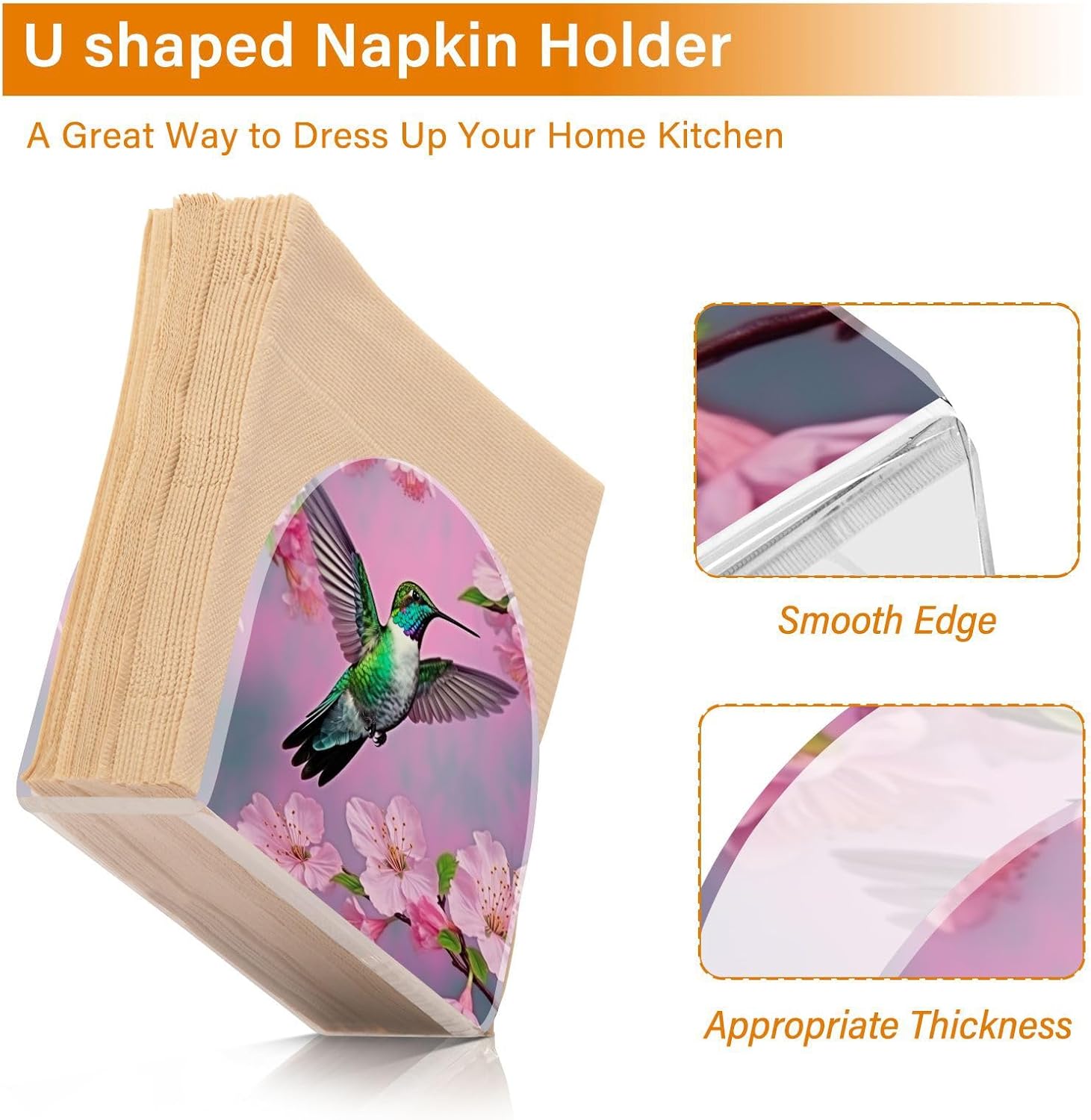 Servilleteros de colibrí y flor de cerezo para mesas, servilleteros de acrílico transparente, servilleteros de cóctel para cocina, restaurante, bar,