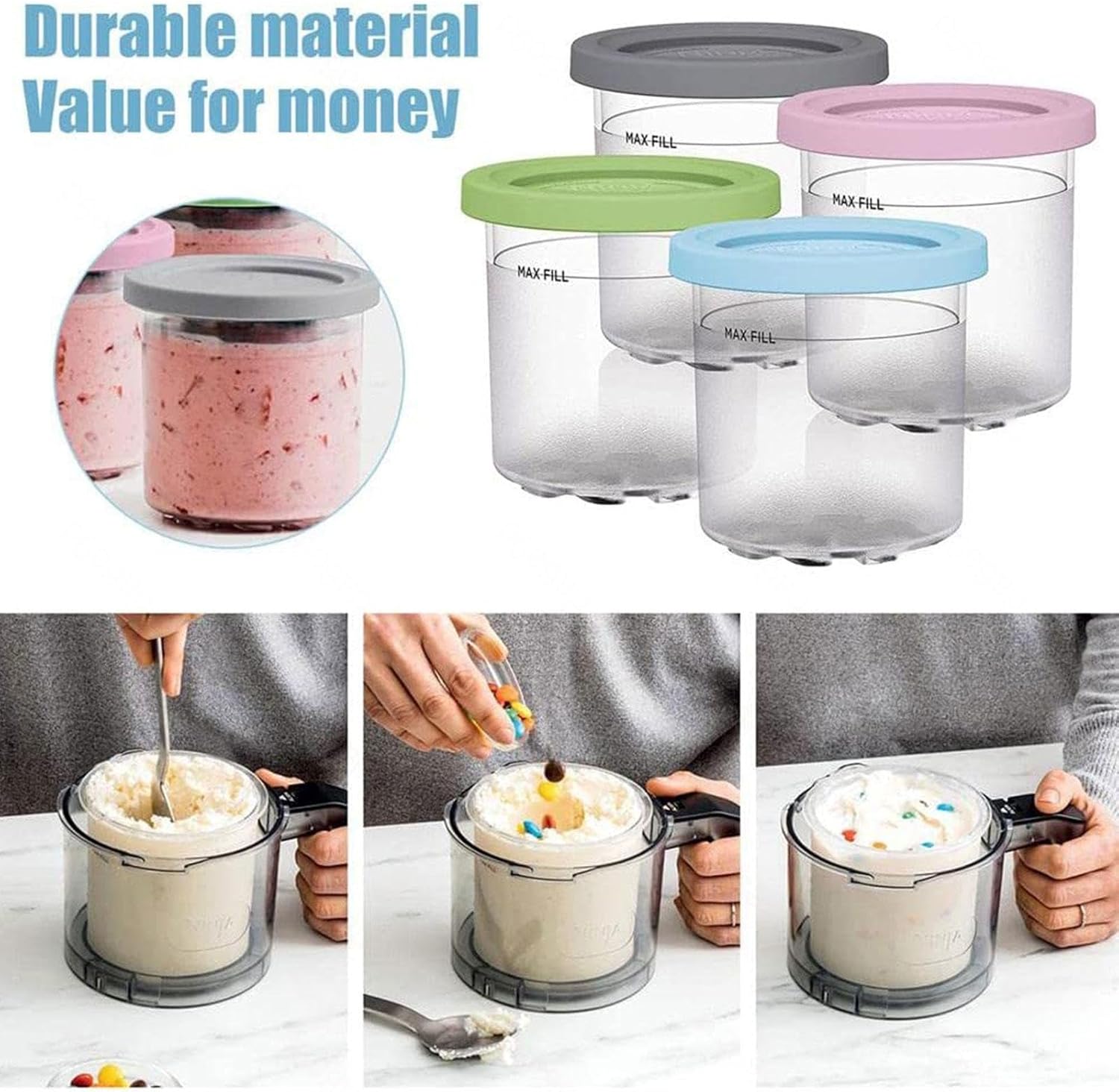 246 Pintas Creami Deluxe, para tazas de Creami Ninja, 16 onzas de creami herméticas, reutilizables para máquina de helados serie NC301 NC300