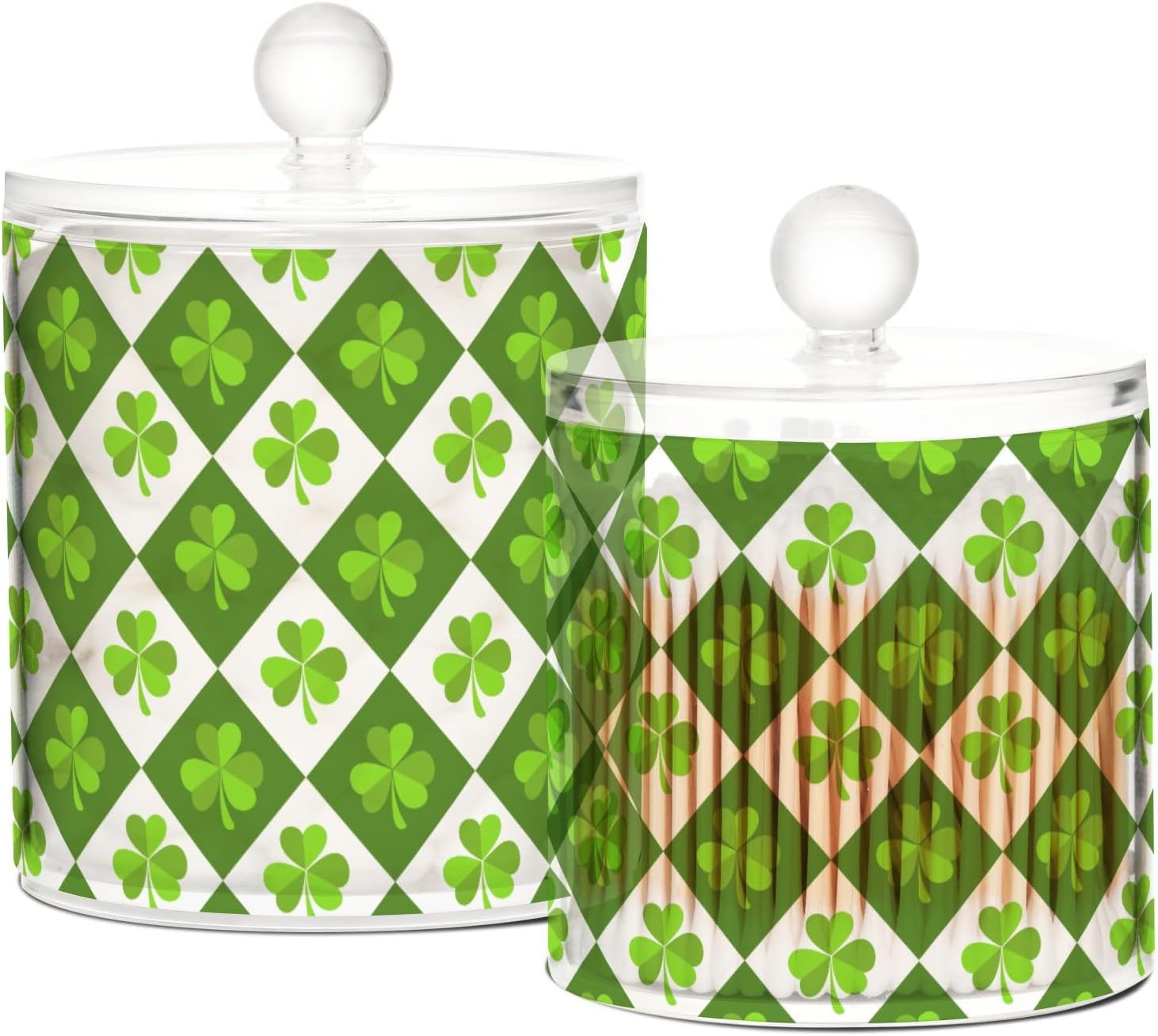Tarros del día de San Patricio con tapas, tarros de almacenamiento, recipientes de baño, recipientes de lavandería, contenedor de algodón para