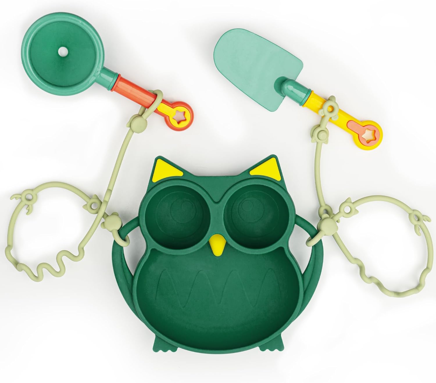 Placa de succión de silicona con 2 correas ajustables, juego de platos divididos antideslizantes para niños pequeños, apto para lavavajillas (búho,