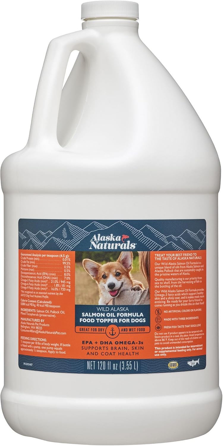 Aceite de pescado de salmón salvaje de Alaska para piel y pelaje de perros, aceite de Omega 3 EPA + DHA – Suplementos de ácidos grasos para perros –