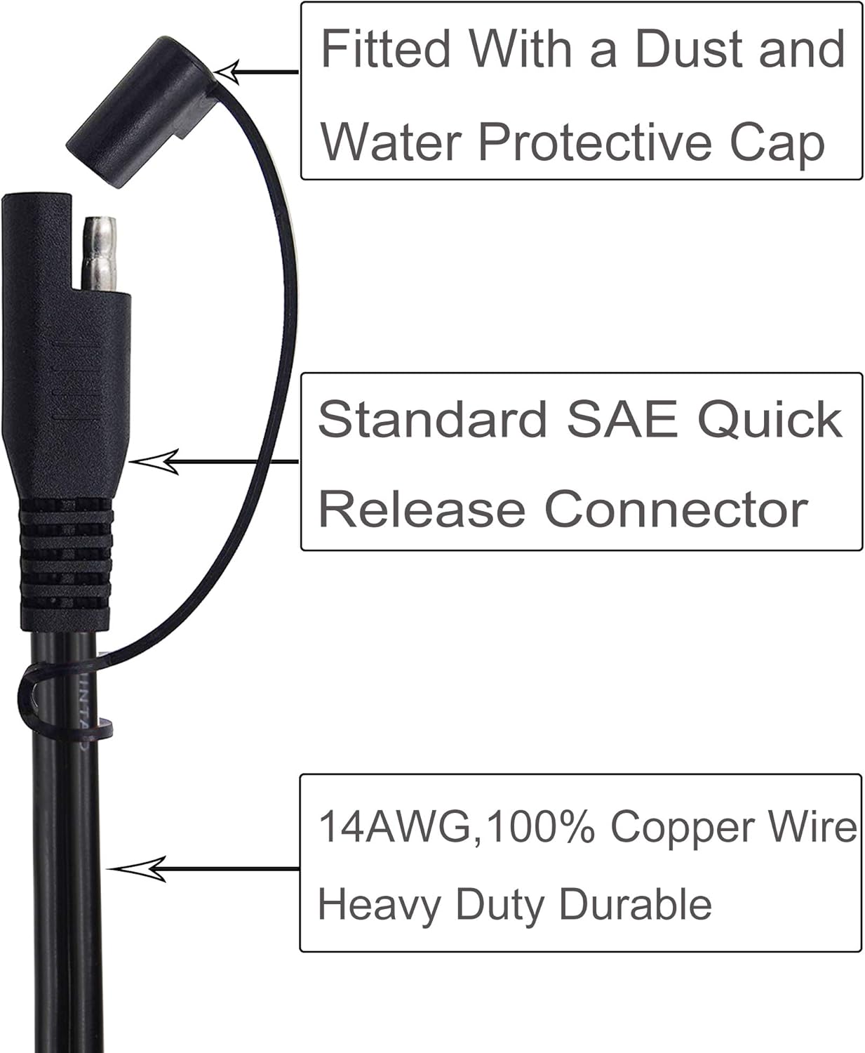 SCCKE Enchufe para encendedor de cigarrillos de 6.5 pies, 14 AWG y 12 V, cable de carga de liberación rápida SAE con fusible de 20 A y luz LED