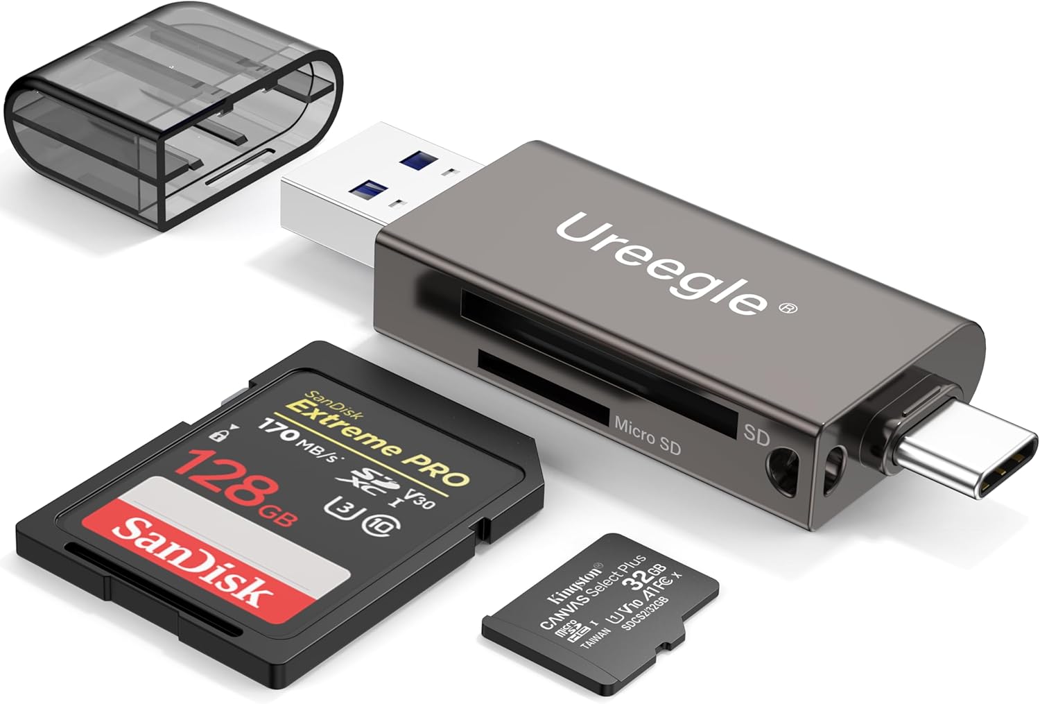 Lector de tarjetas SD, Ureegle USB 3.0 y adaptador de lector de tarjetas de memoria USB C con doble conector, lector micro SD para Mac, computadora,
