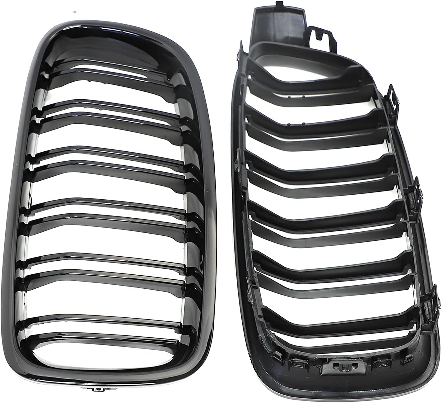 Parrilla de riñón frontal ABS F30 F31 F35, compatible con BMW Serie 3 2012-2018 (juego de 2 piezas de rejillas negras brillantes de doble listón)