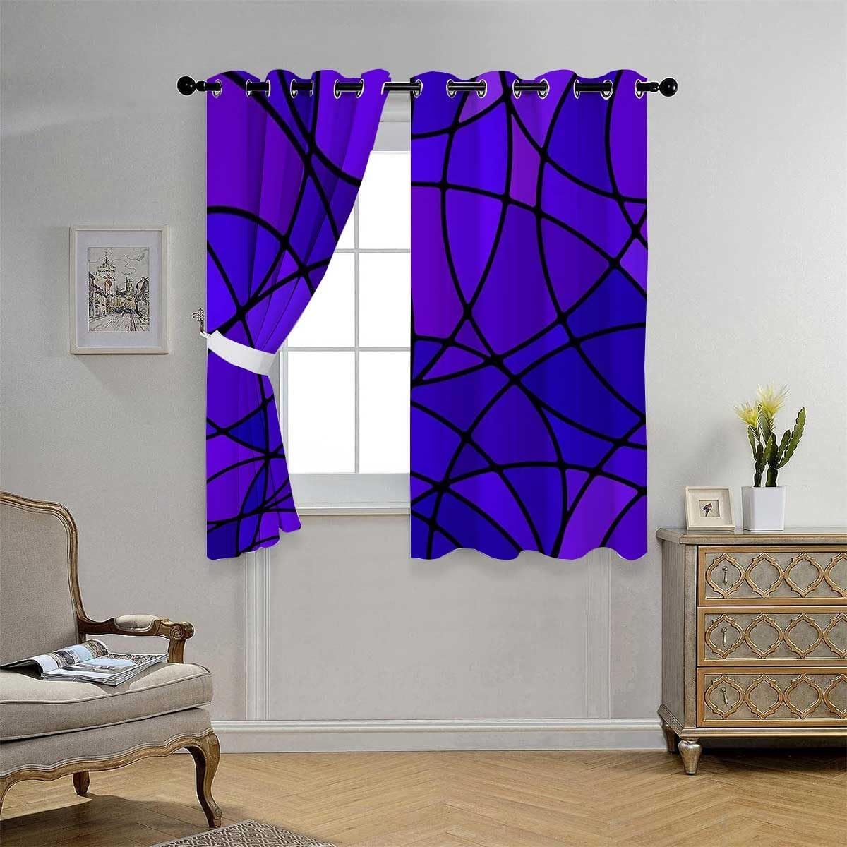 YANFENQI Cortina para Dividir Habitacion Purple Mosaic Decor Art Thermal Door Cover Tapestry Curtains 55Inch Width by 45Inch Length,2 Panels