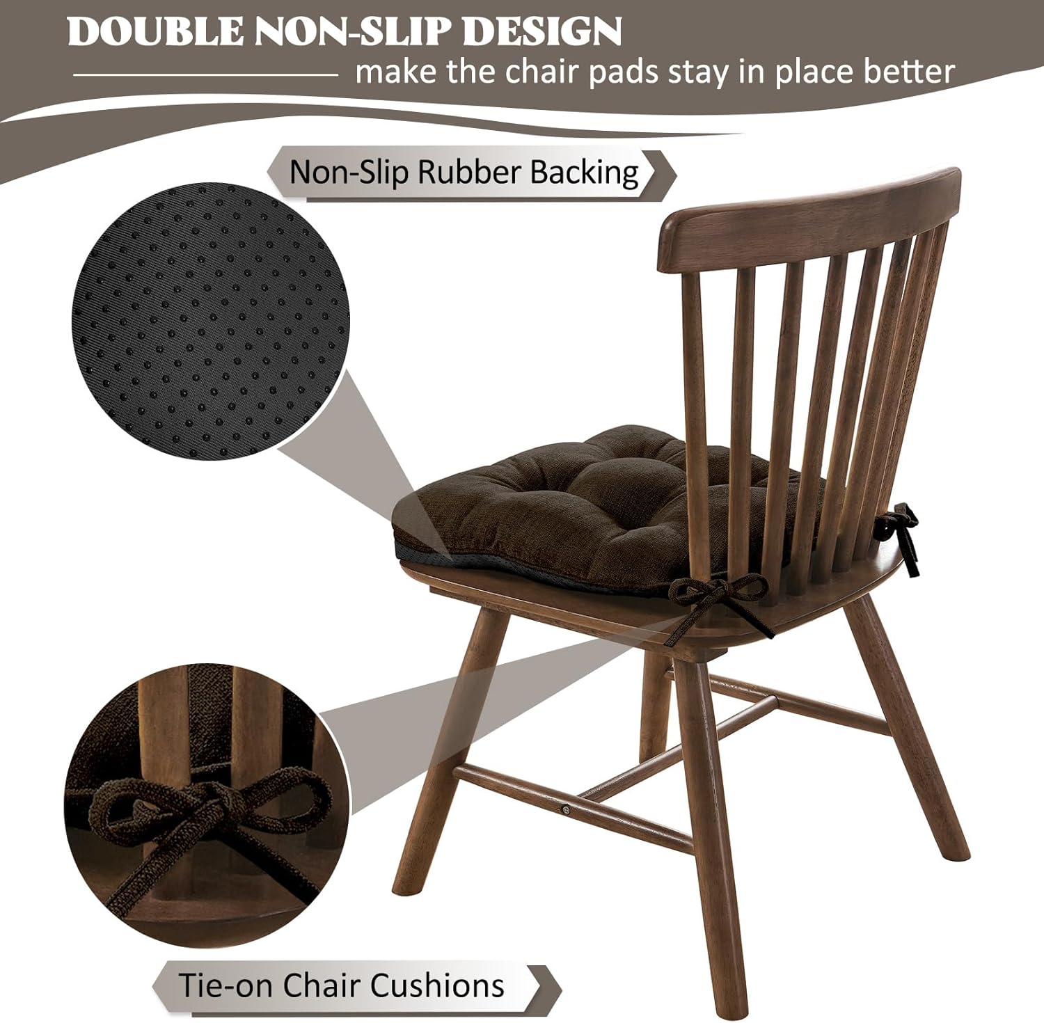 HARBOREST Juego de 4 cojines para sillas de comedor, cojines copetudos de felpilla para sillas de cocina con lazos y parte inferior antideslizante,
