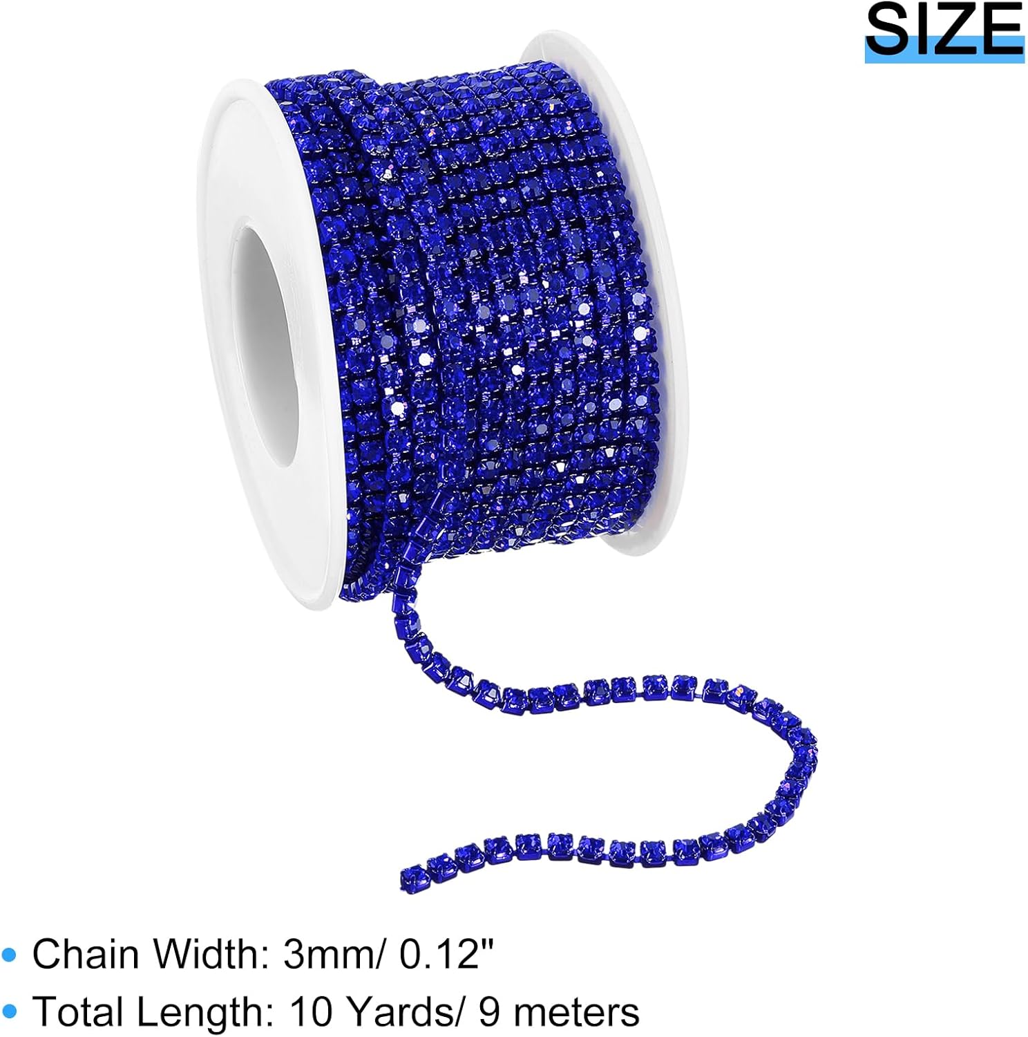 uxcell Cadena de diamantes de imitación de cristal de 10 yardas, 0.118 pulgadas (0.118 in) para coser y cerrar la cadena para manualidades, joyas,