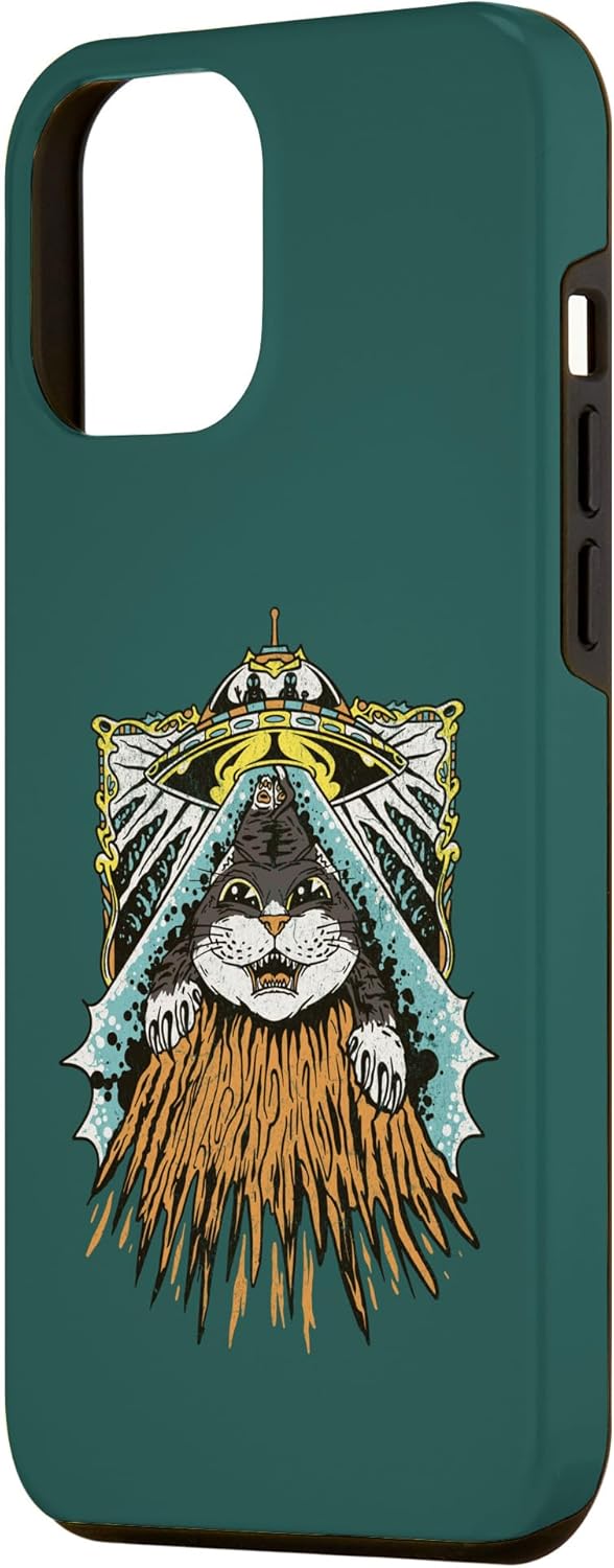 Funda retro para iPhone 13 Pro Max Alien Abduction Cat Funny Kitty Outer Space Aliens