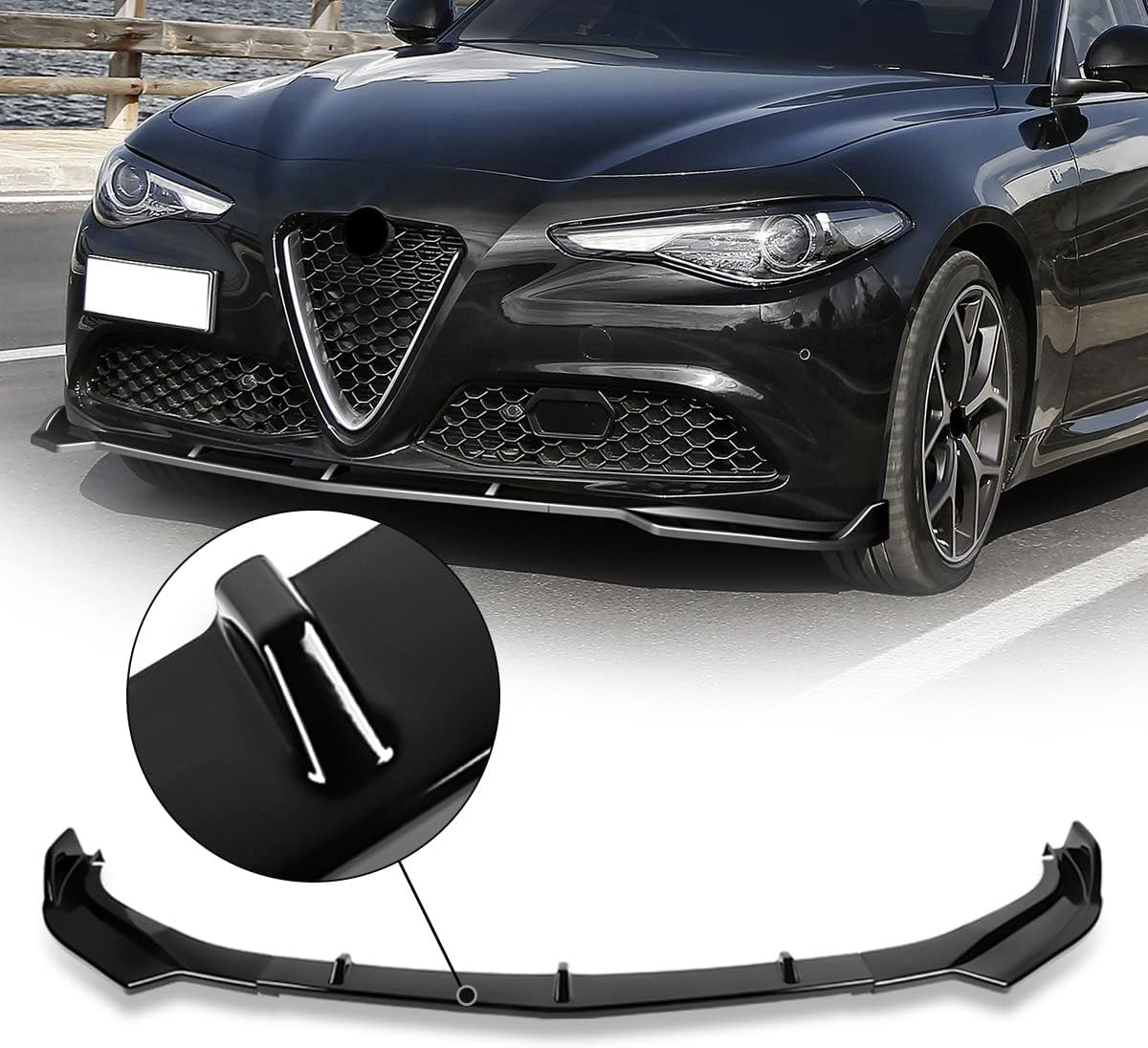 Juego de 3 piezas de alerón para parachoques delantero de automóvil, pintable, estilo deportivo, compatible con Alfa Romeo Giulia 2017-2021, negro