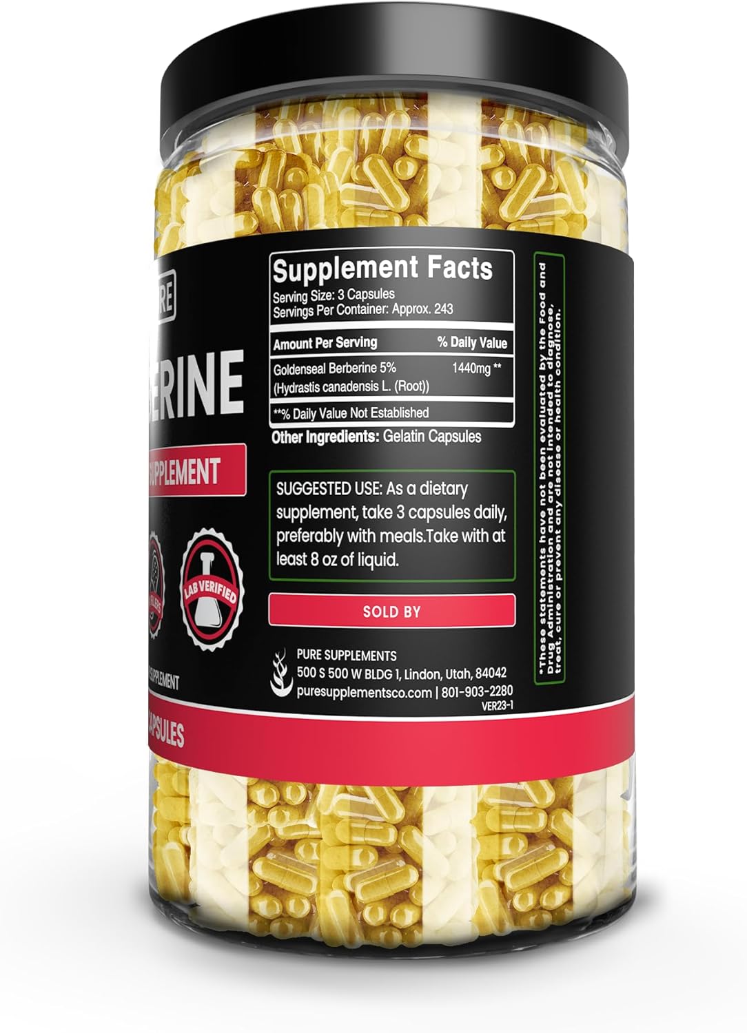Pure Original Ingredients Berberina (730 cápsulas) sin magnesio o rellenos de arroz, siempre puro, verificado por laboratorio