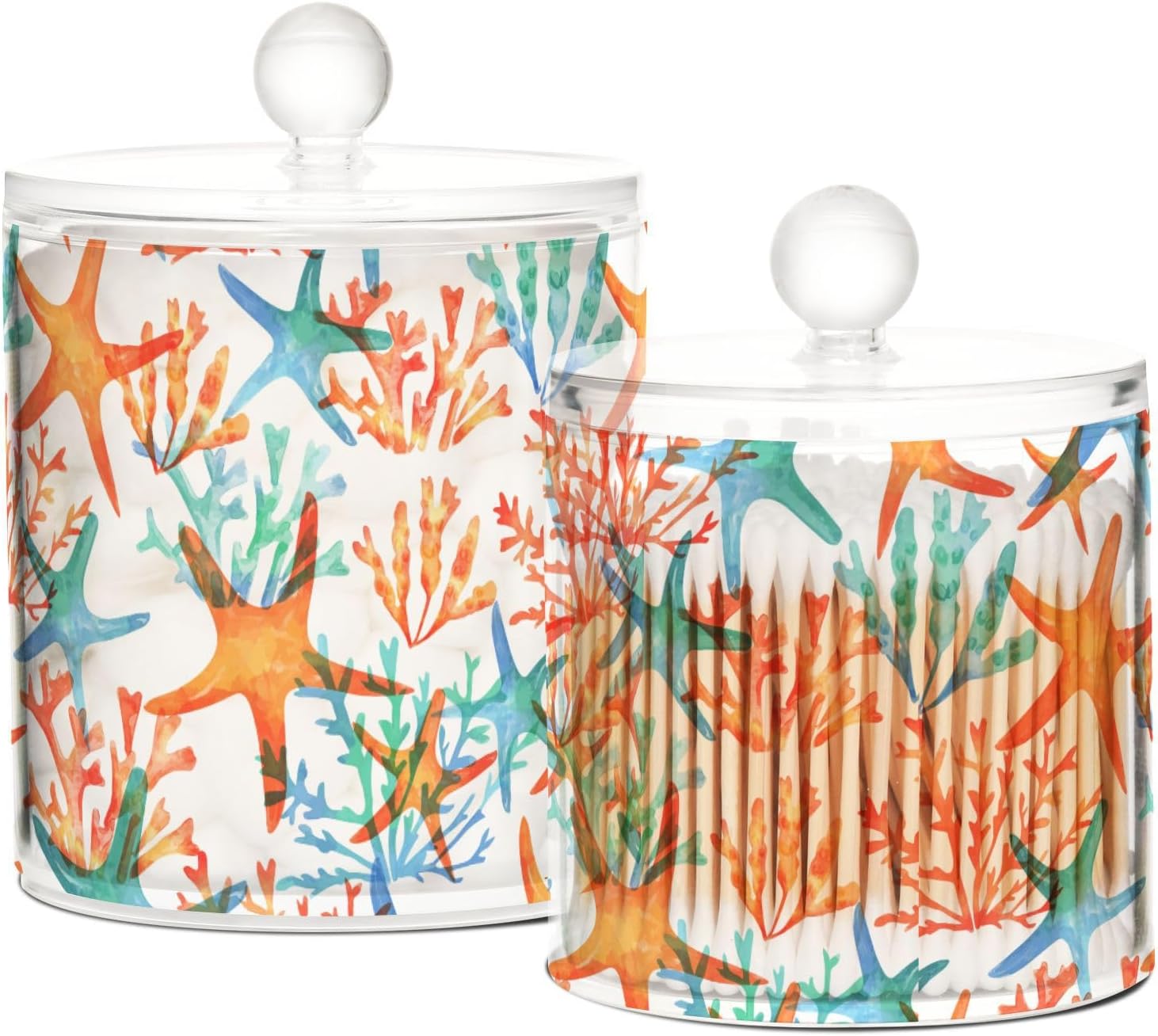 Tarros de estrella de mar con tapas, tarros de baño, tarros pequeños, dispensador de almohadilla de algodón para dormitorio, artículos esenciales