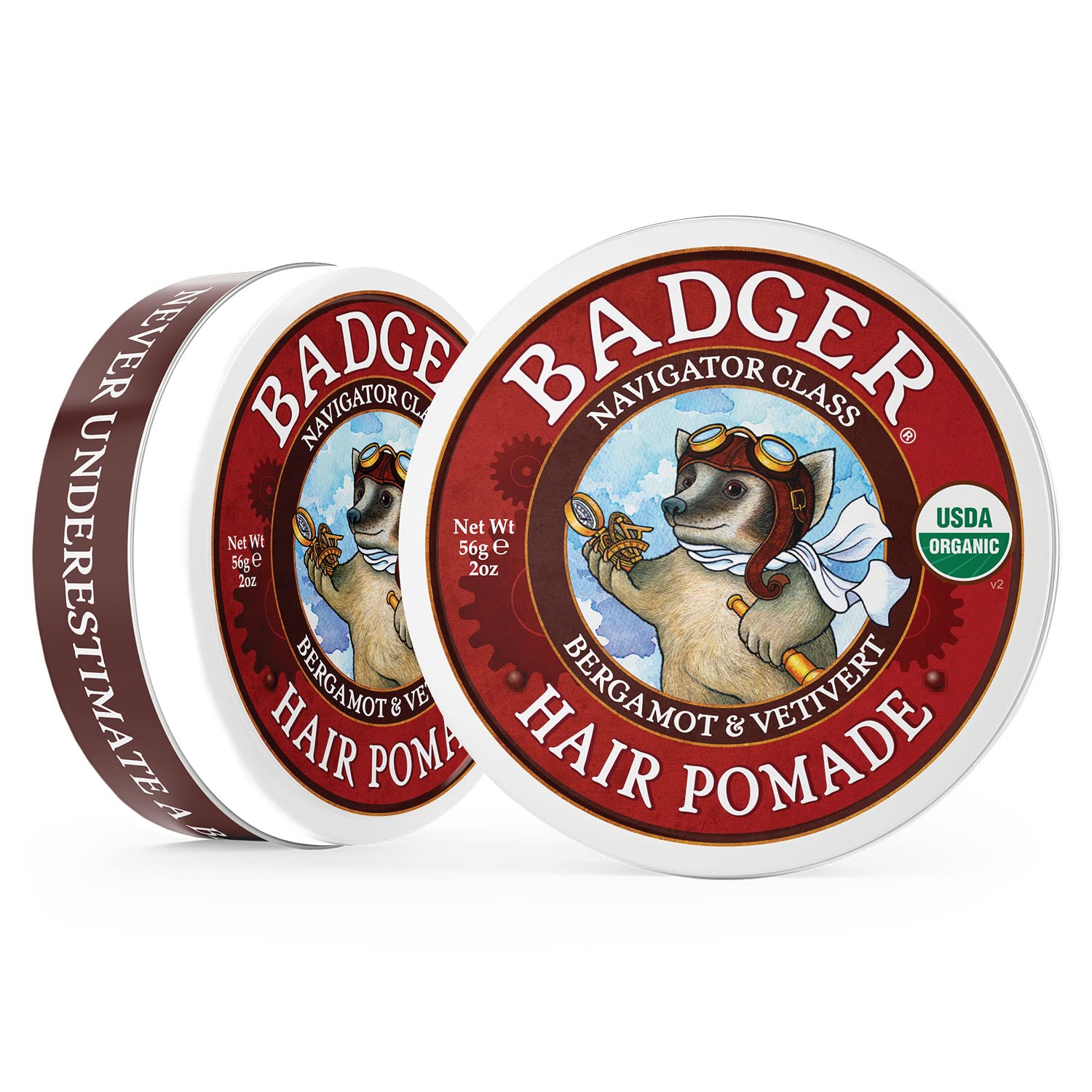 Badger – Pomada para el cabello, orgánica certificada, pomada para el cabello de sujeción media con gran brillo, aceites esenciales, pomada para el