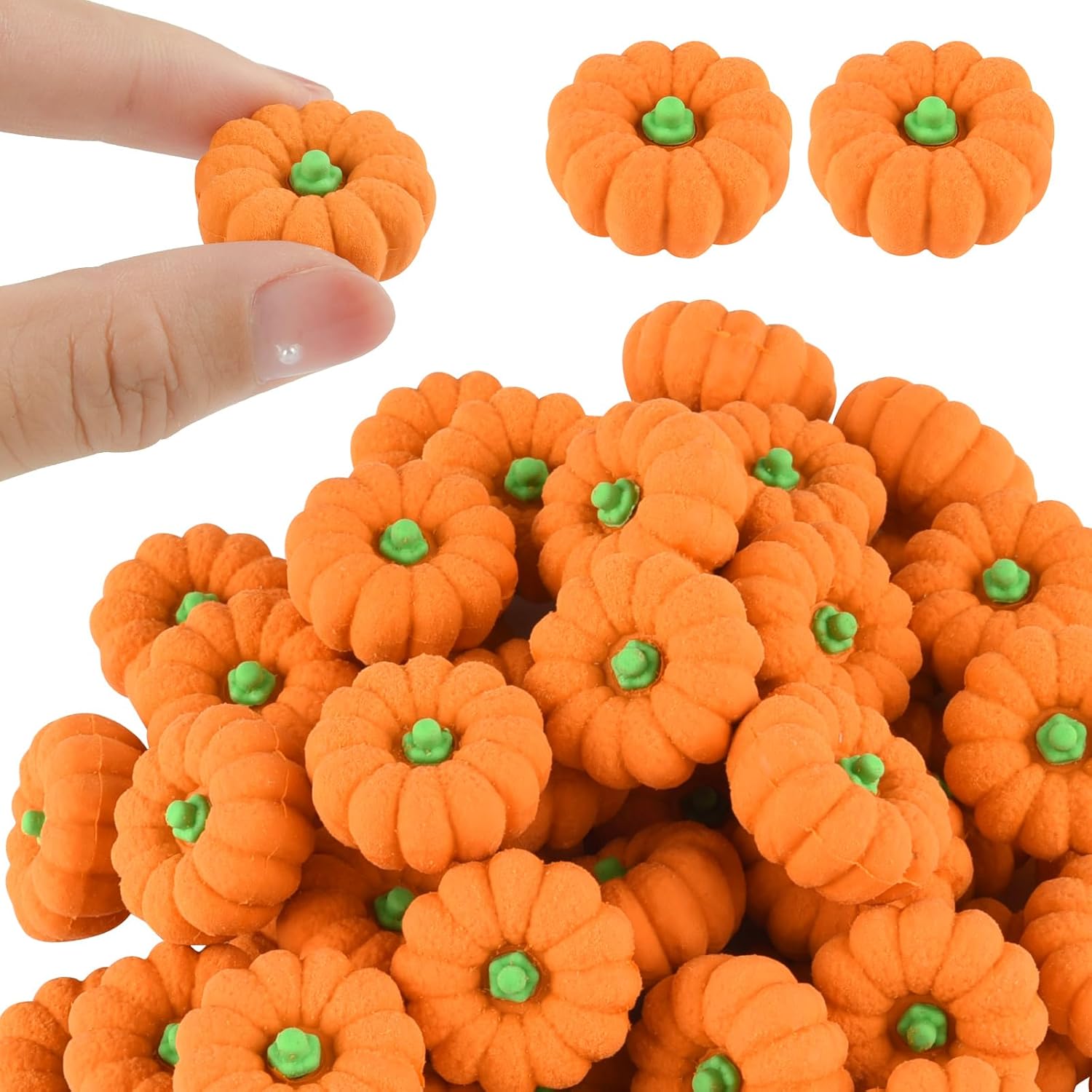PLULON 50 borradores de calabaza a granel para niños, mini borrador de lápiz 3D de goma de cemento para Acción de Gracias, Halloween, recuerdos de