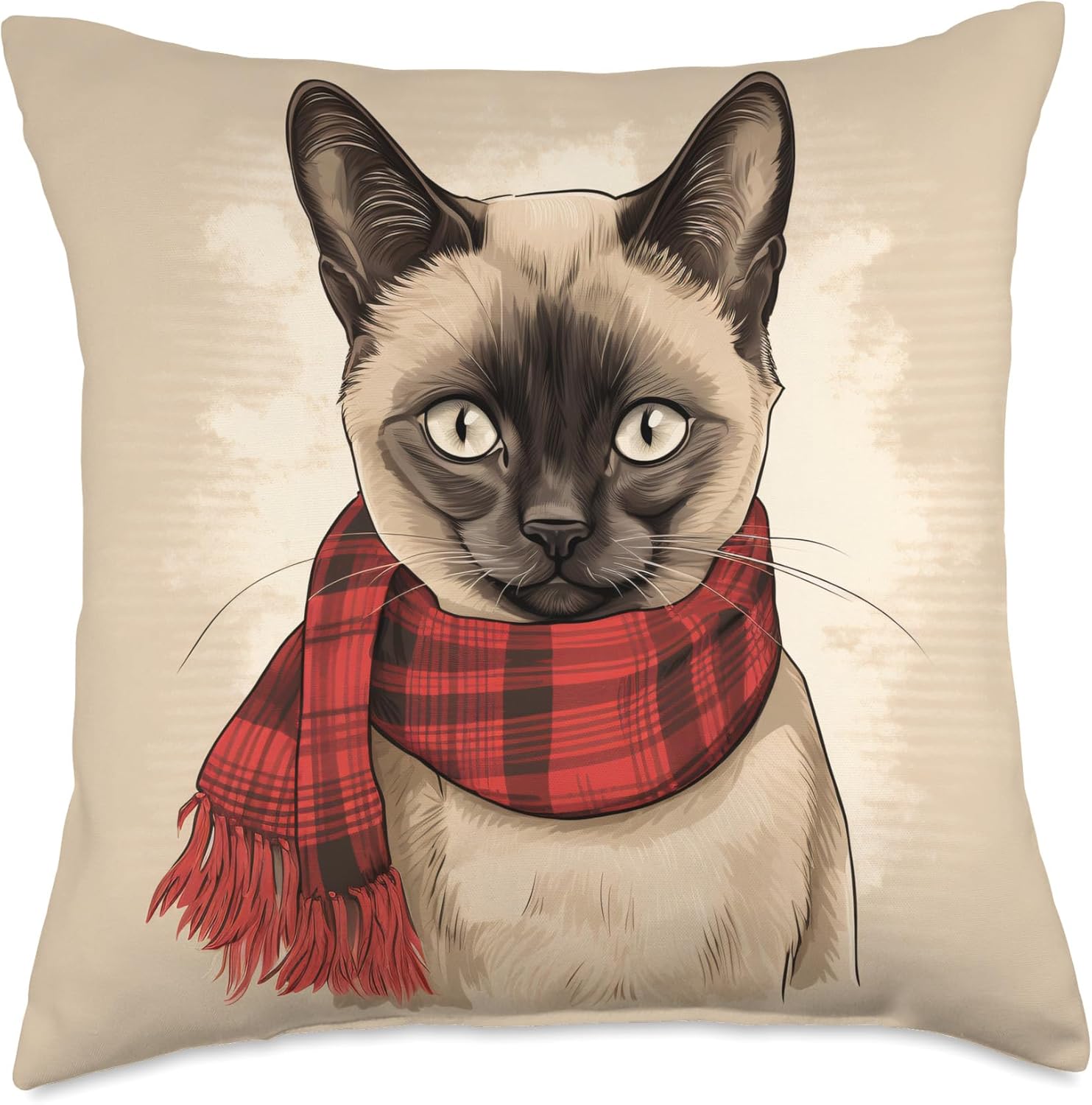 Siamese Cat Happy Christmas Cojín de Navidad a cuadros con diseño de gato siamés, 18 x 18 pulgadas, multicolor