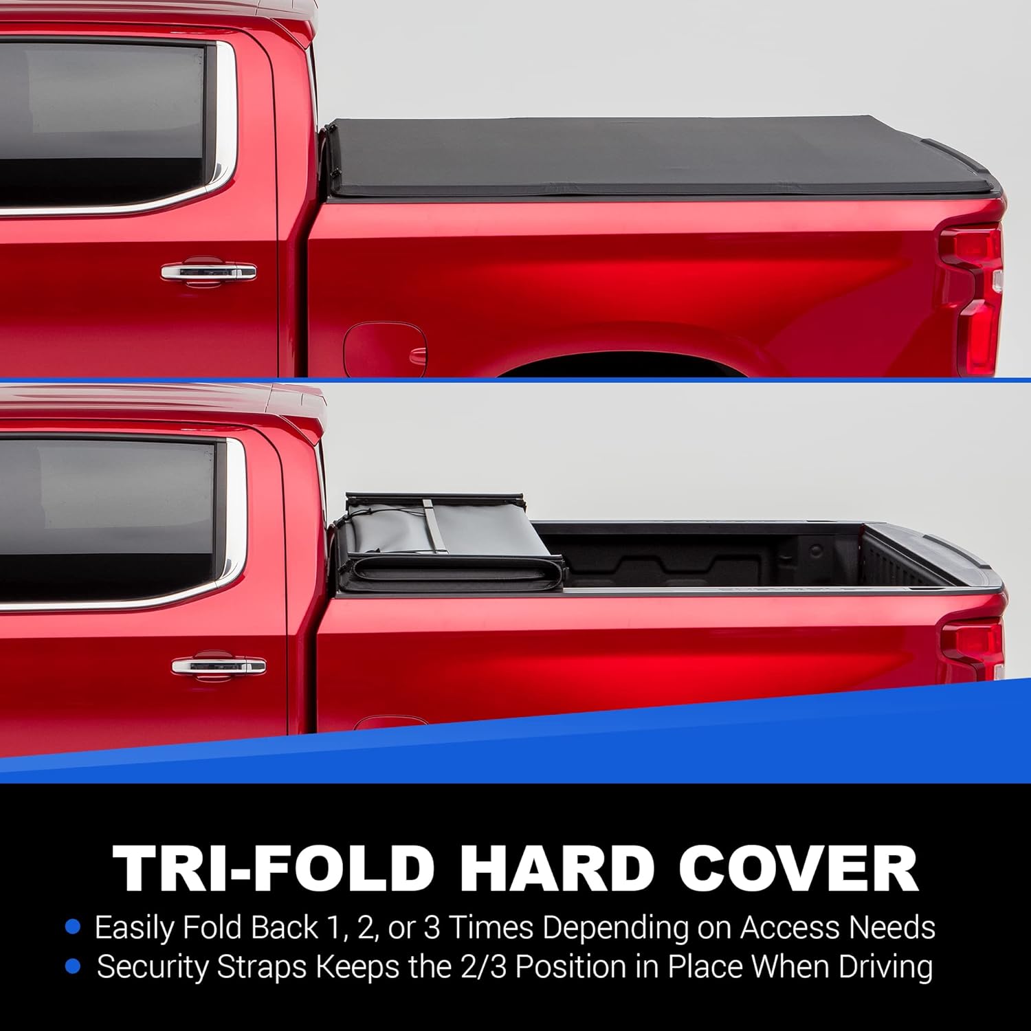 TACTIK Cubierta tonneau suave de tres pliegues para caja de camioneta, se adapta a Ford F150 SuperCrew Cab 2004-2014 con cubierta Tonneau para camas