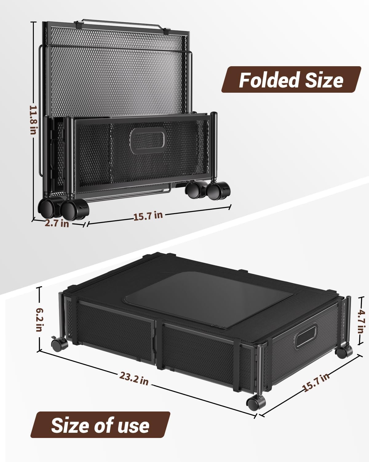 Almacenamiento debajo de la cama con ruedas, cajón de almacenamiento plegable debajo de la cama con tapa y cremallera, contenedor de metal rodante