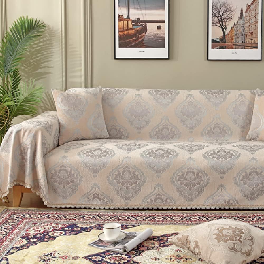 Amidoudou Funda de sofá europea de felpilla jacquard de lujo para sofá biplaza, sofá modular en forma de L (gris camello, grande, 71 x 102)