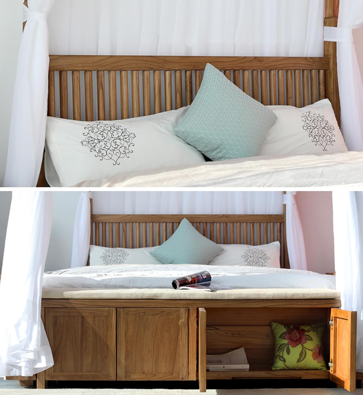AIKASY Tabla de cama con toldo con parte superior y velcro autoadhesivo, tela de princesa de gasa blanca, crea un ambiente romántico en la