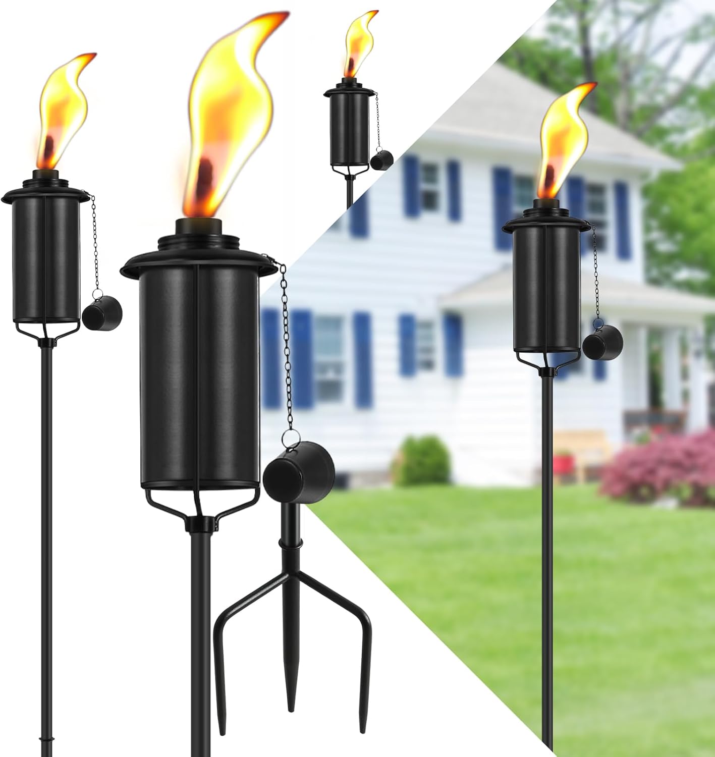 Home Garden – Juego de 4 antorchas de metal de 16 onzas para exteriores, decoración de jardín, antorchas de citronela mejoradas de 59 pulgadas con