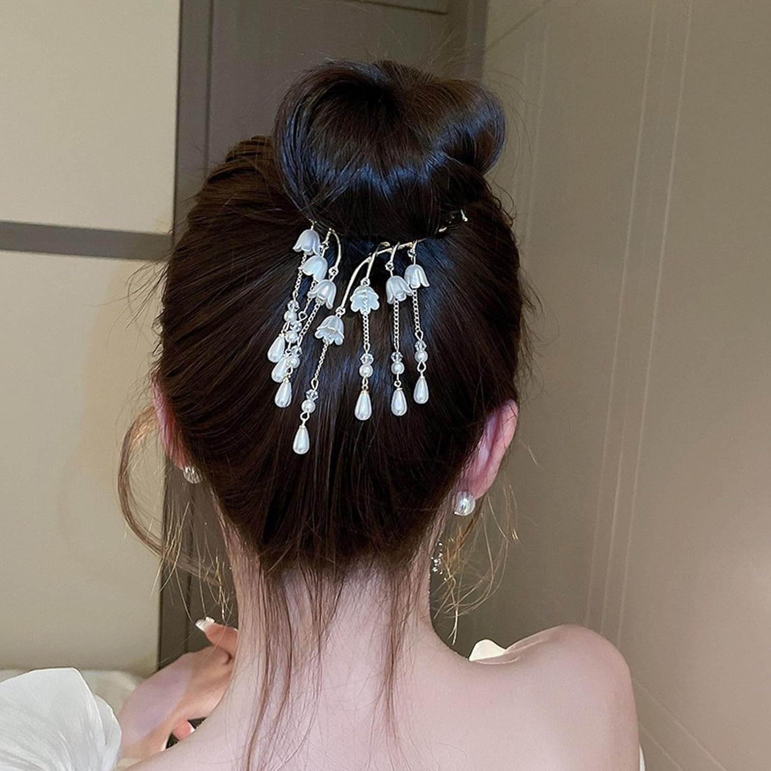 3 pinzas para el cabello con diamantes de imitación perlas, hebilla de cola de caballo de flores, horquilla de metal para moño, accesorios para