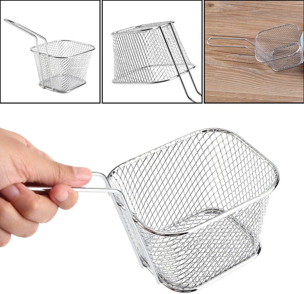 8 cestas cuadradas para freír, cesta de acero inoxidable para freidora profunda con mango de alambre, 4.1 x 3.3 x 2.6 pulgadas, cestas para servir