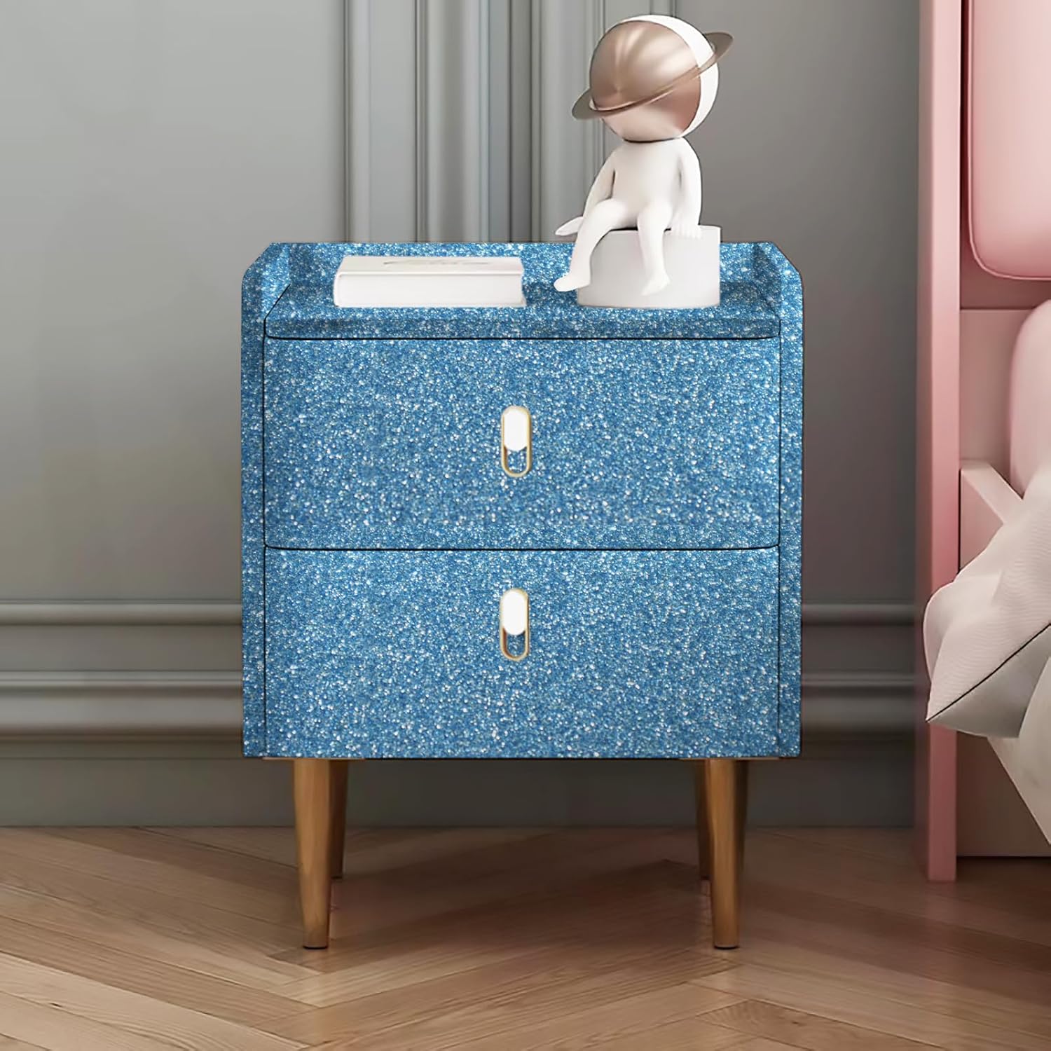 Papel de contacto con purpurina azul, papel tapiz autoadhesivo extraíble con purpurina decorativa, 13.0 x 118.1 pulgadas
