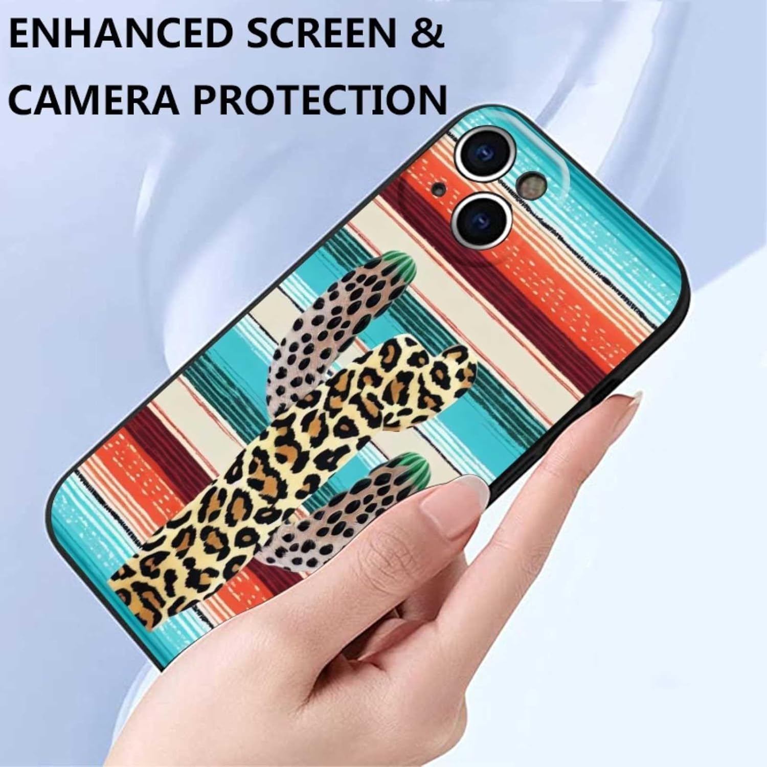 Funda compatible con iPhone 13 Western, funda de silicona suave de silicona suave, moderna, compatible con iPhone 13 Western, cactus y leopardo,