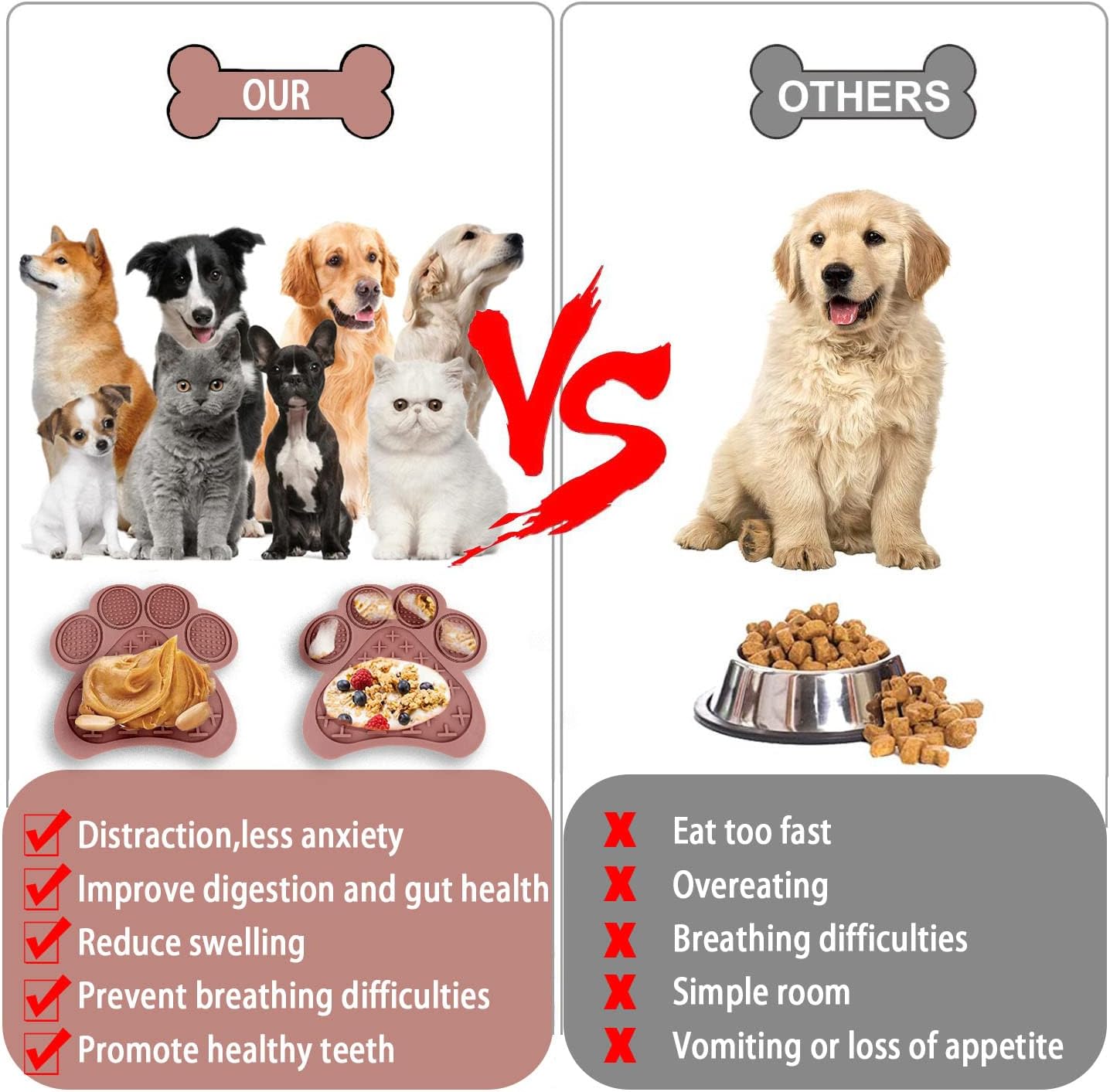 Tapete para lamer perros y gatos, tapete de comida para perros con ventosas, tapete de alimentación lenta y diseño antideslizante, reductor de