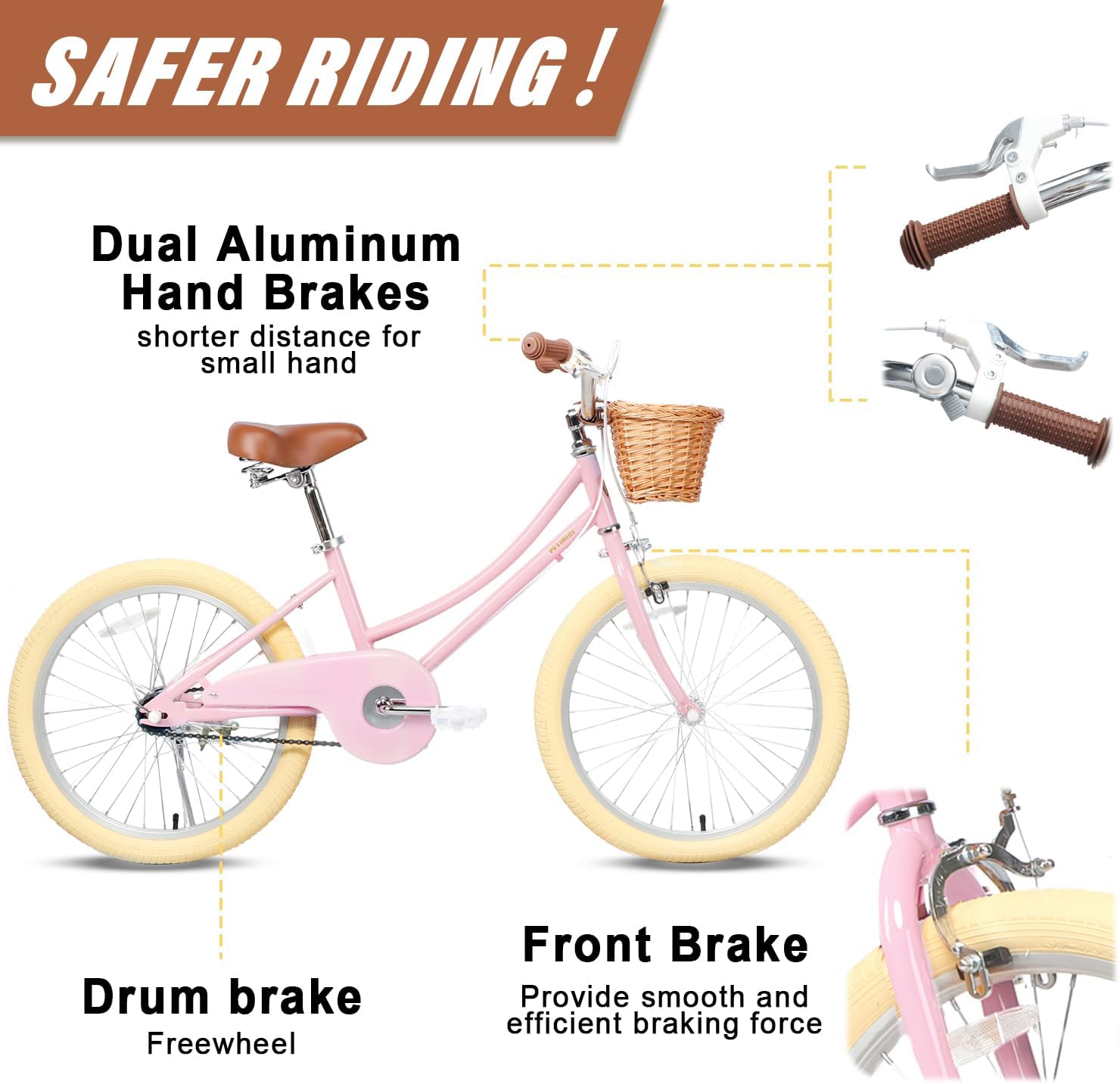 Petimini Bicicleta para niñas con cesta para niños de 2 a 12 años, bicicleta de 12, 14, 16, 18 y 20 pulgadas, con ruedas de entrenamiento de