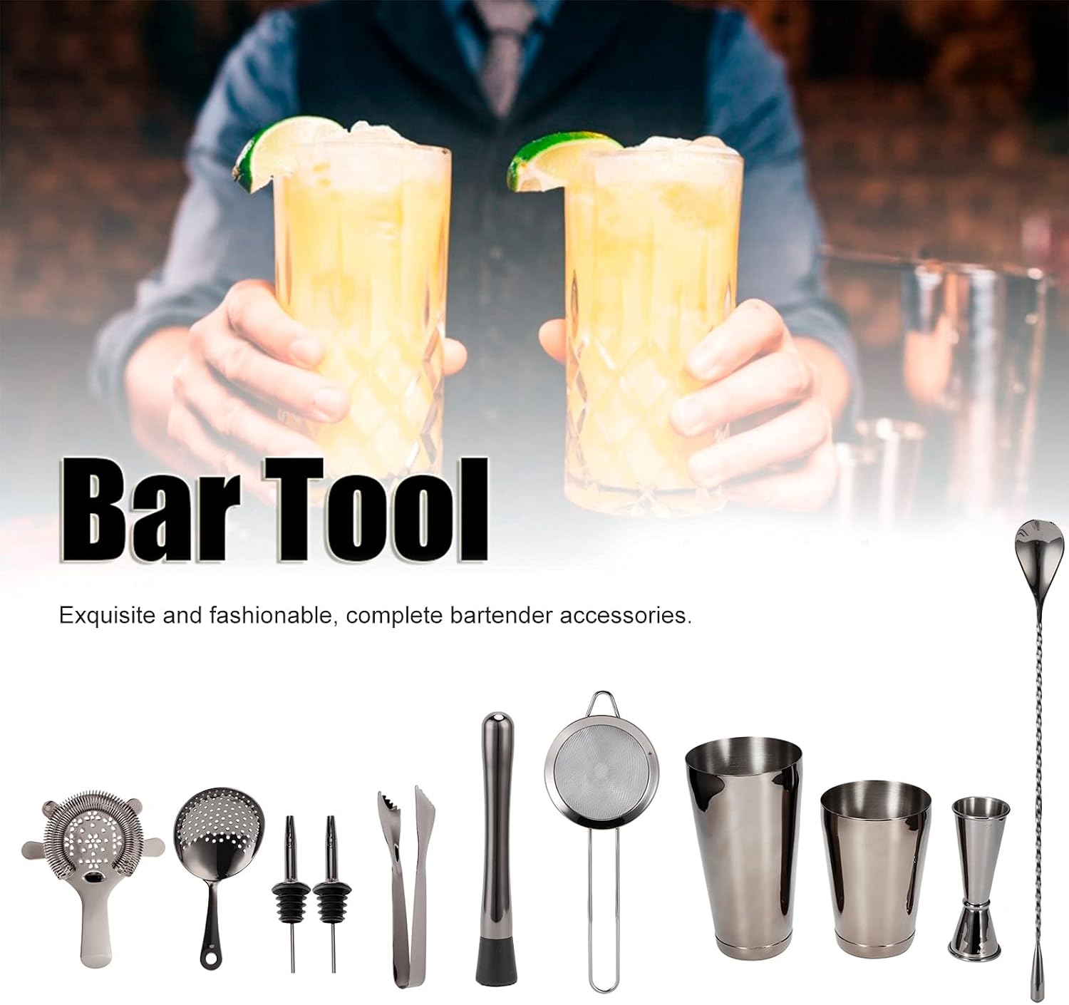 Kit de camarero, solo lavar a mano, buen sellado, fácil de usar para barman para Año Nuevo para vacaciones para inauguraciones de la casa (negro