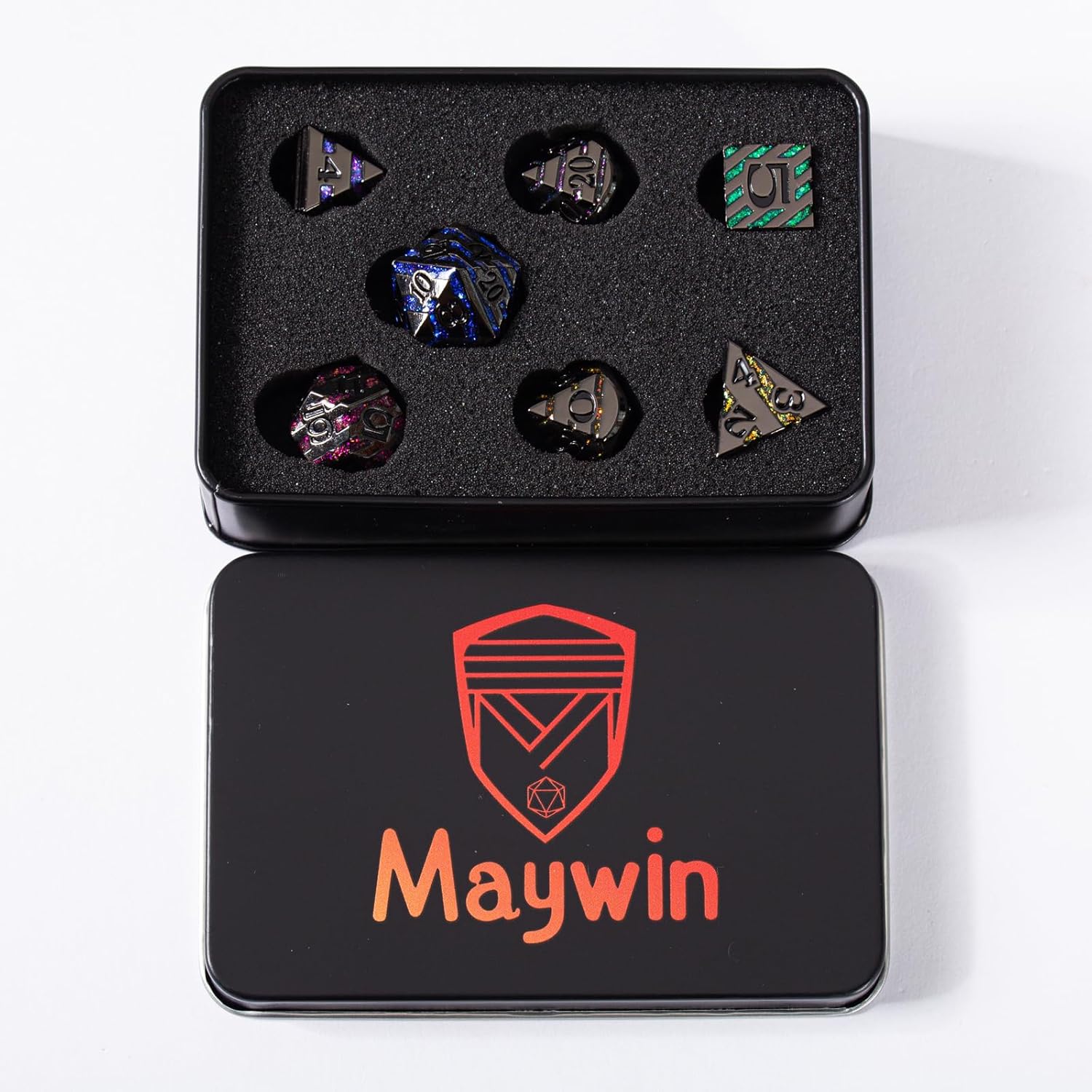 DND – Juego de dados Dungeons and Dragons D20, dados de rayas metálicas con funda de regalo, juegos de dados poliédricos para juegos de mesa, dados