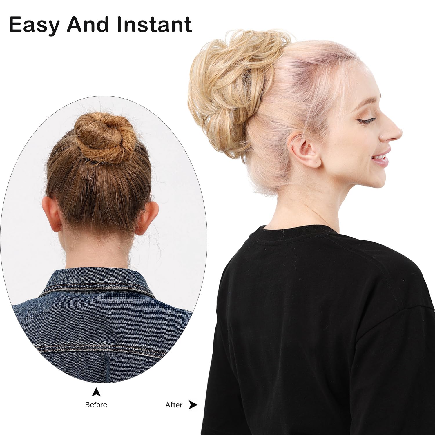 DAYCEN Moño desordenado de fibra sintética resistente al calor, moño rizado alrededor de extensiones de cabello (pimienta salada)