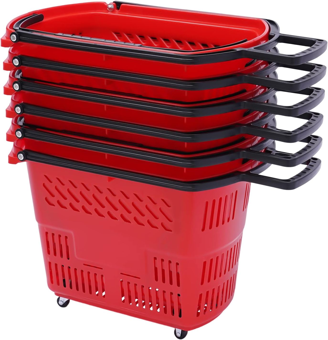 6 cestas de compras para tienda minorista, supermercado, carritos de compras con ruedas, gran capacidad de 35 l9.2 gal (rojo)